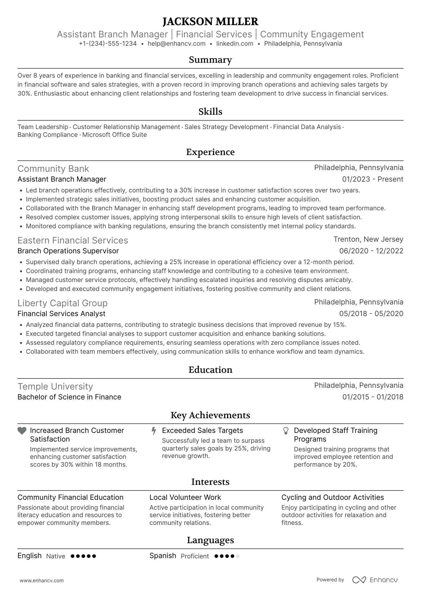 Assistant Branch Manager resume example