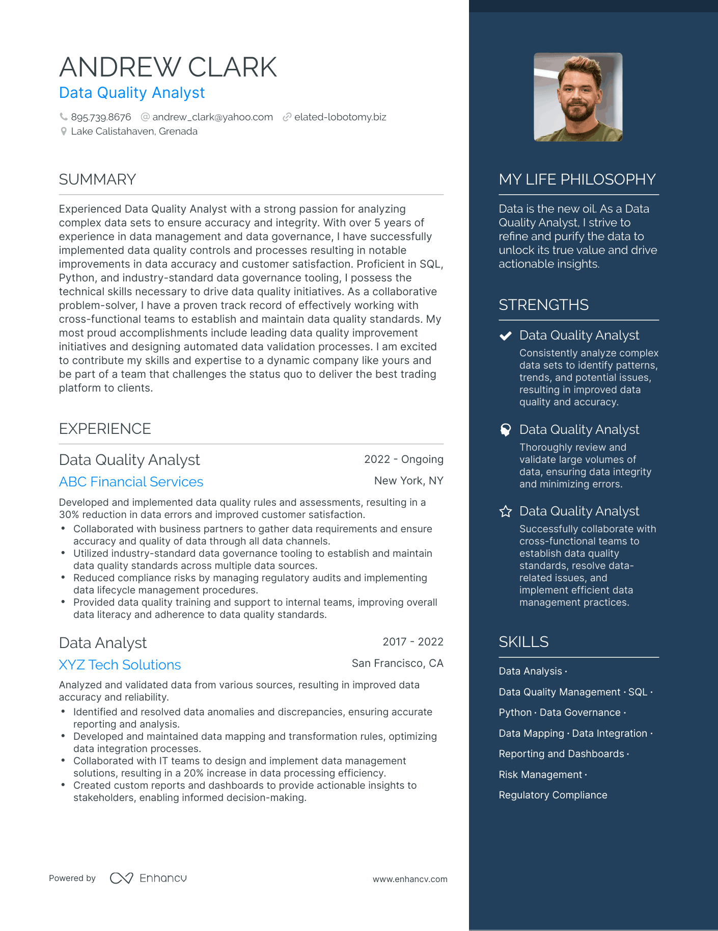 Modern Data Quality Analyst Resume Example