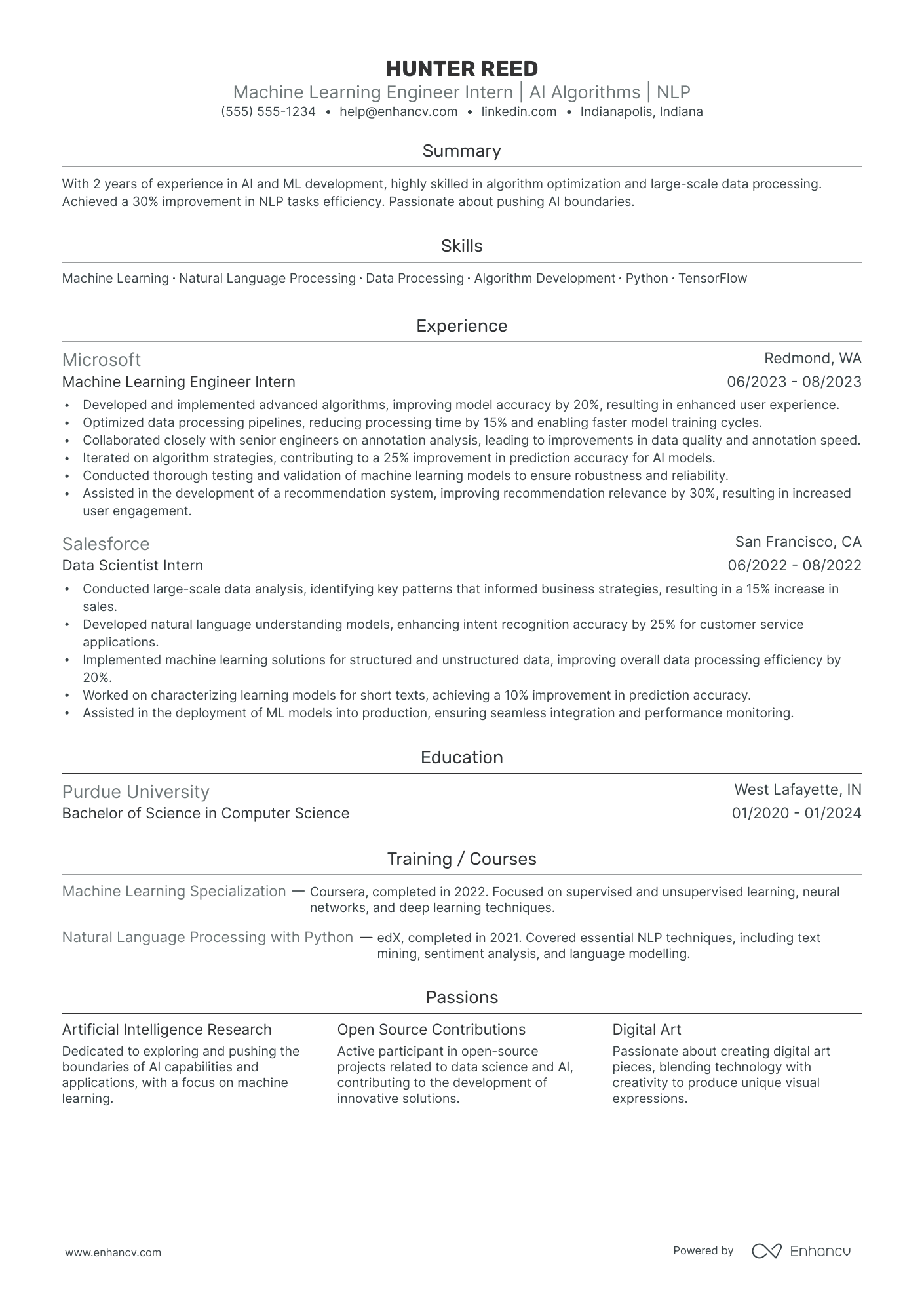 Machine Learning Engineer Intern resume example