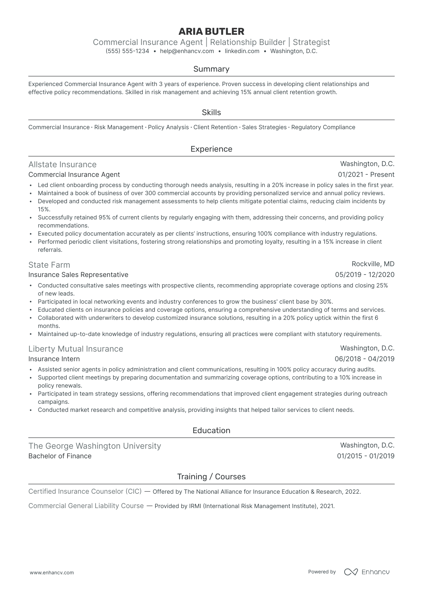 Senior Insurance Agent resume example