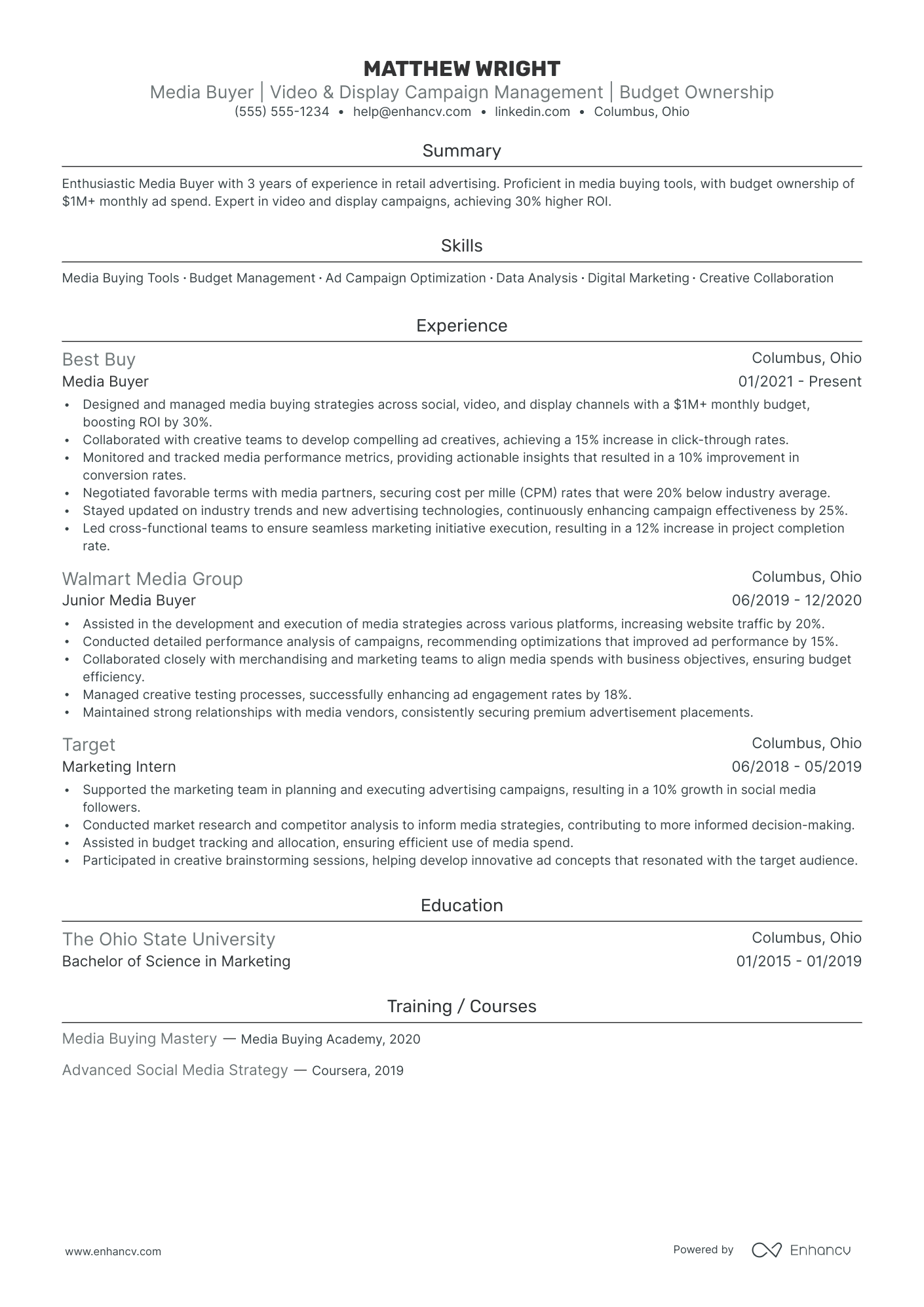 Senior Media Buyer resume example