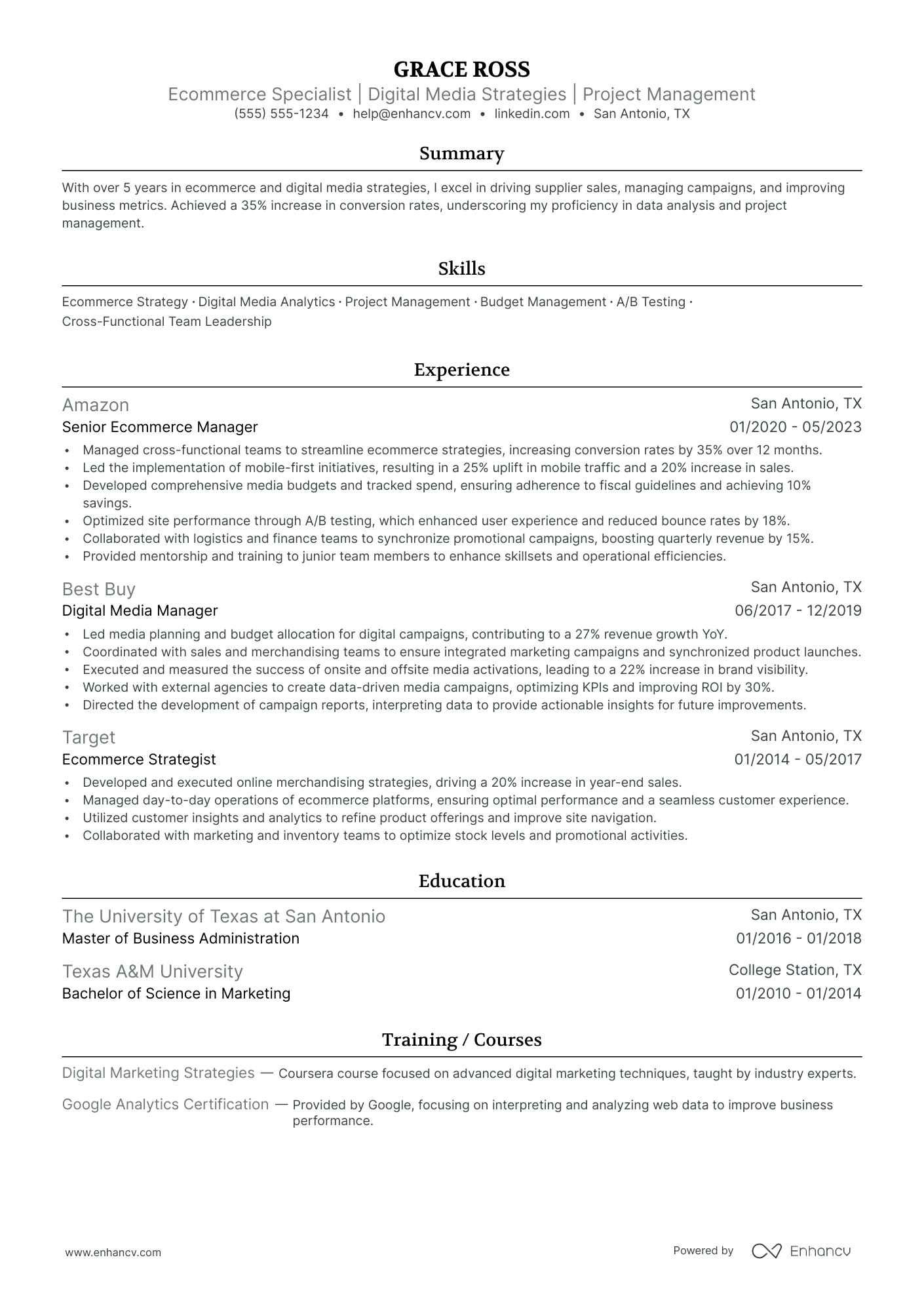 Junior Media Planner resume example