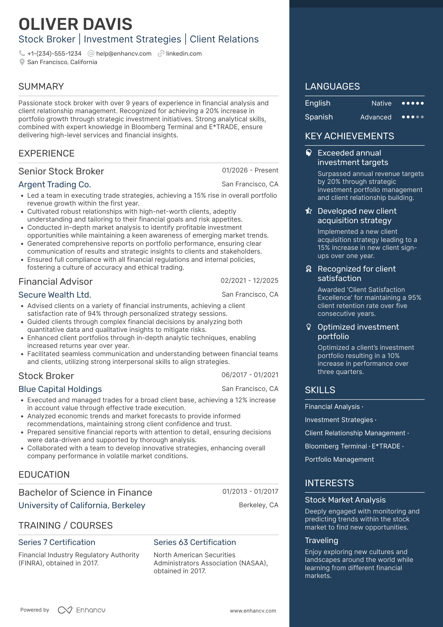 Stock Broker resume example