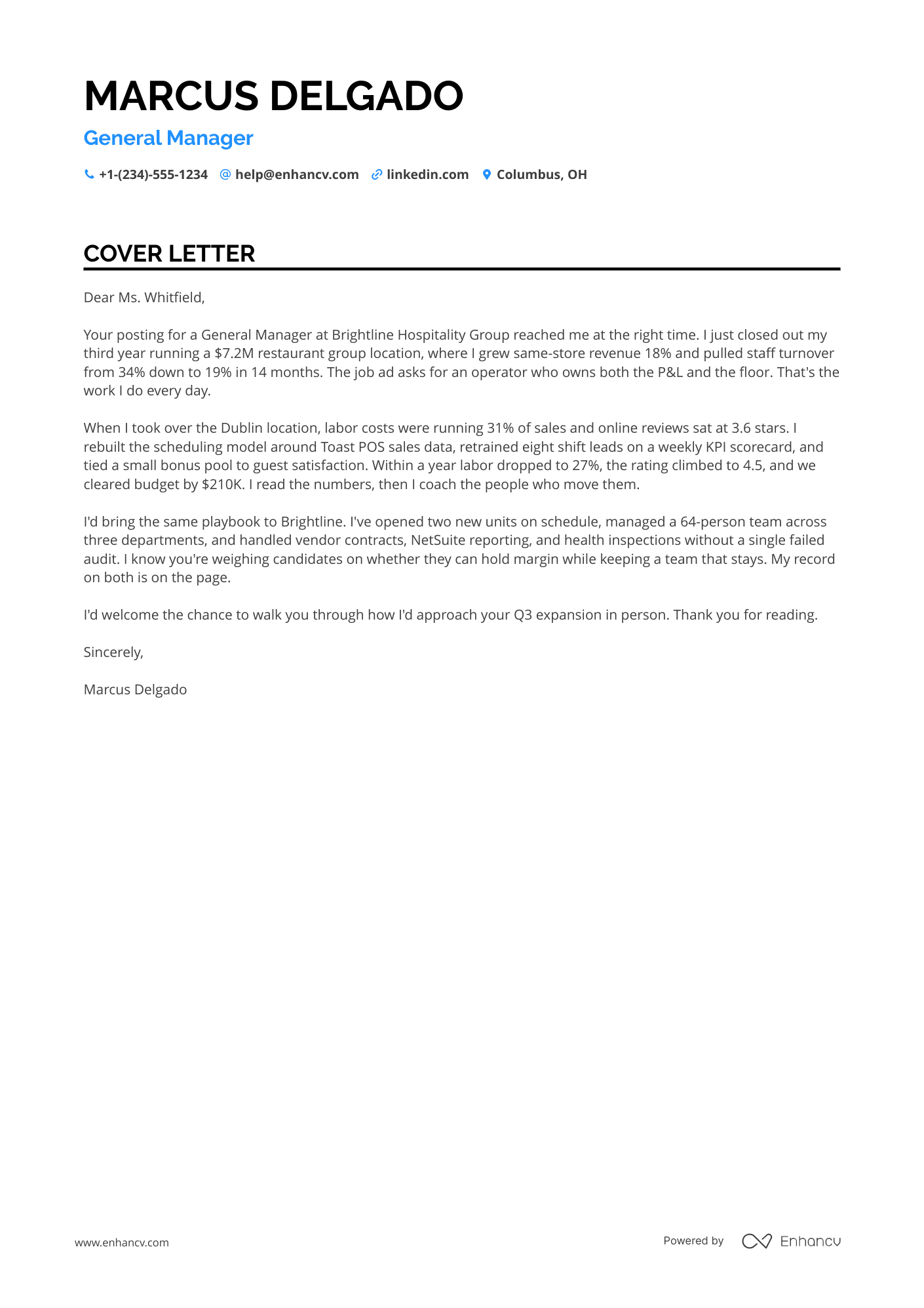 General Manager cover letter