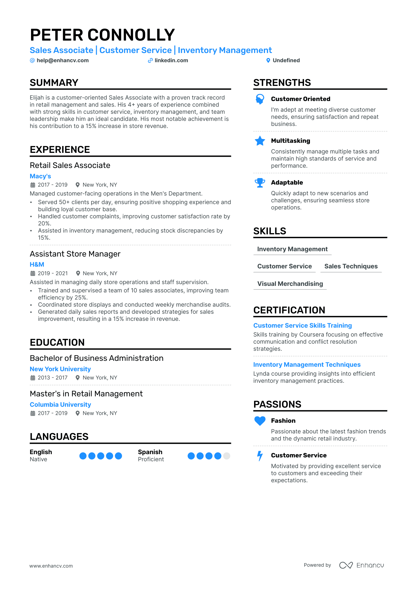 Clothing Store Sales Associate resume example