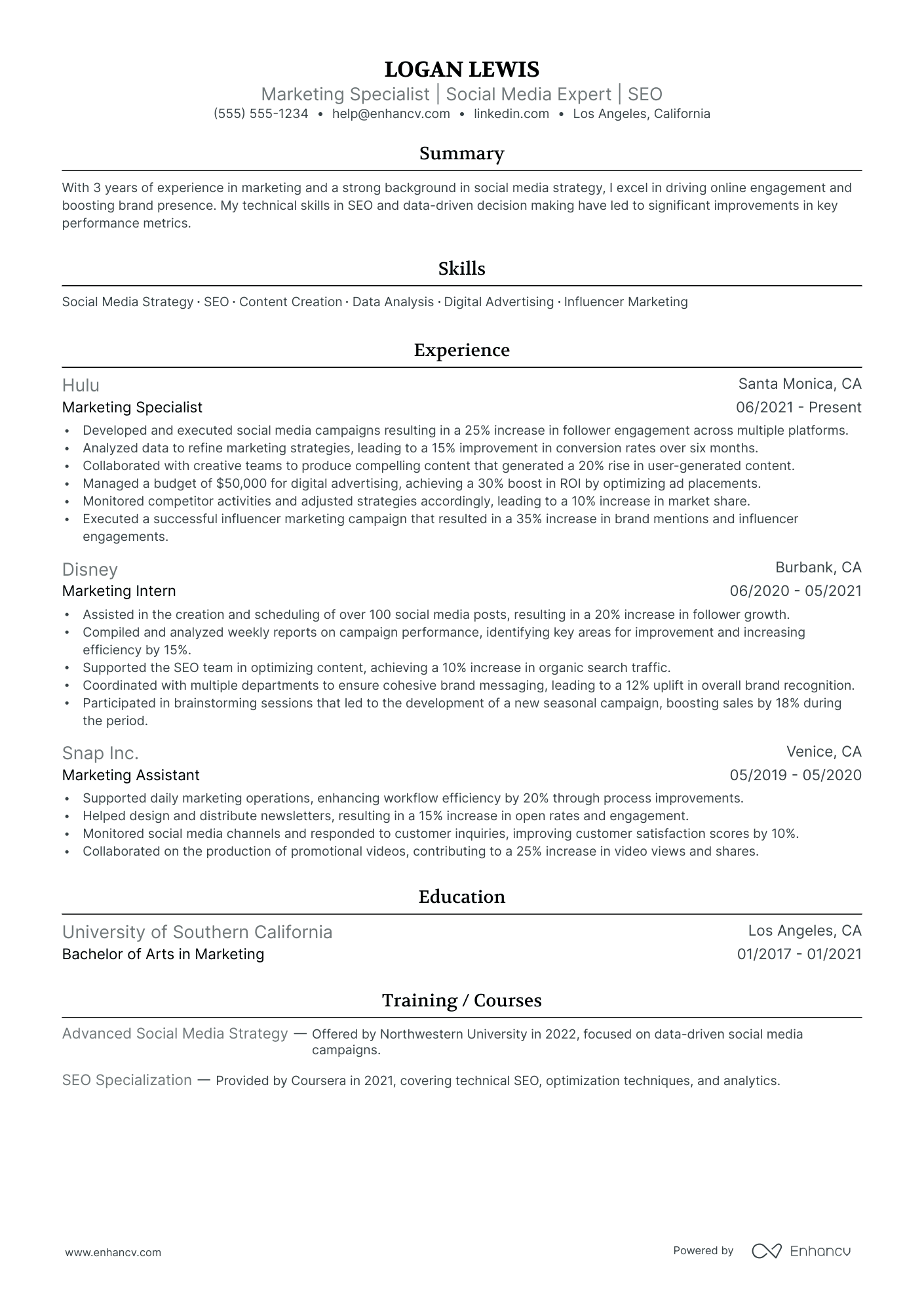 Commercial Filmmaker resume example