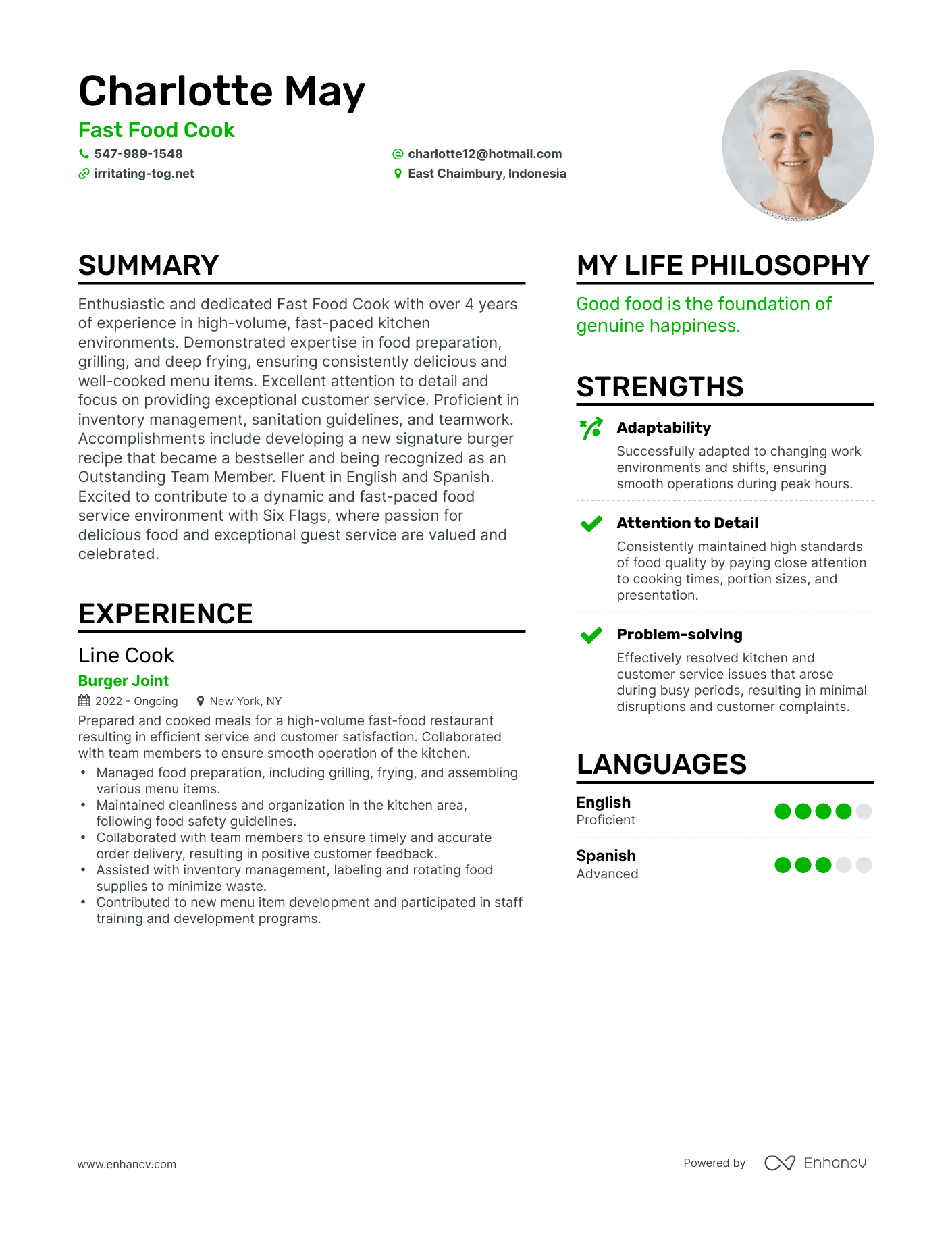 Fast Food Cook resume example
