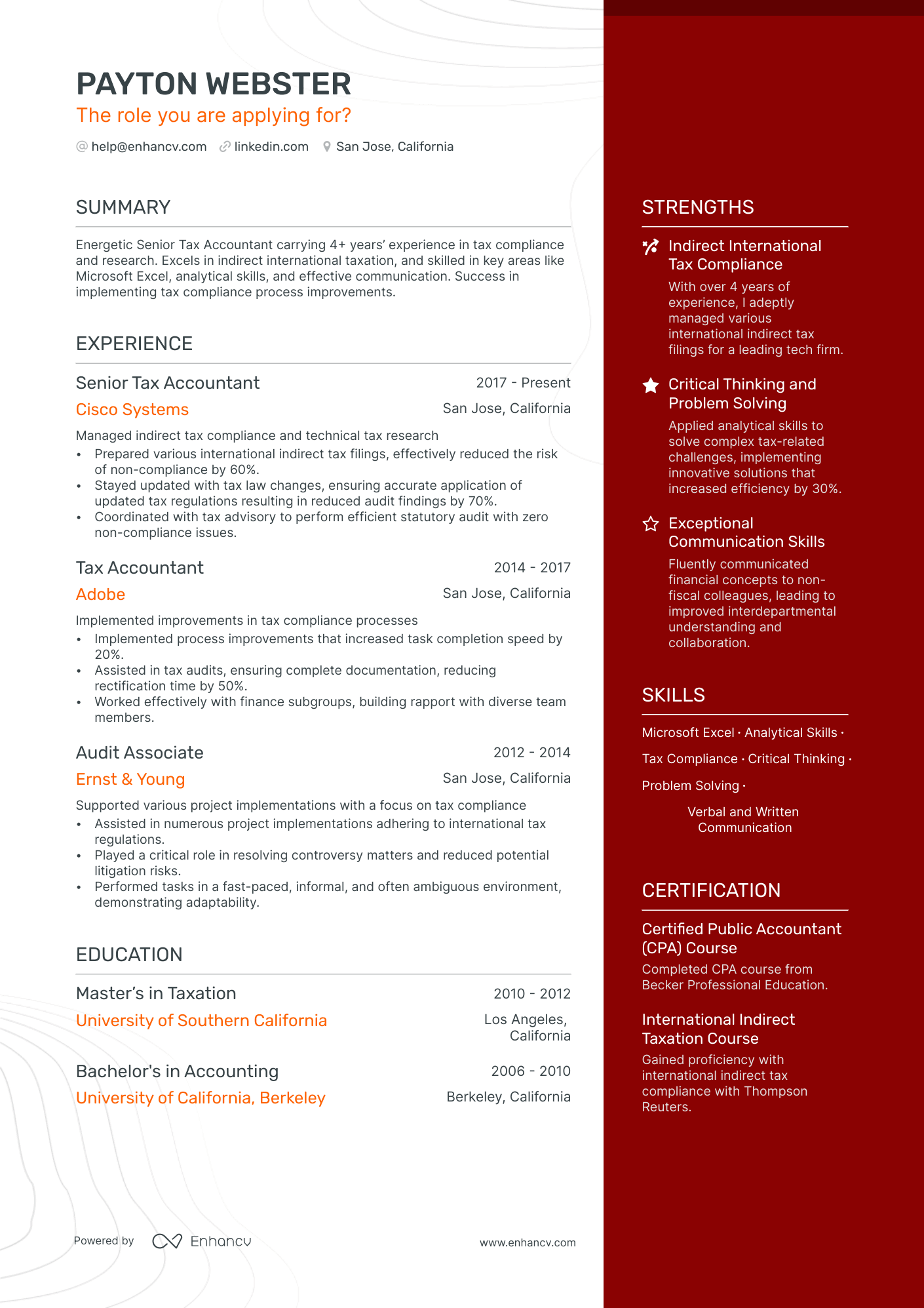senior tax accountant resume example
