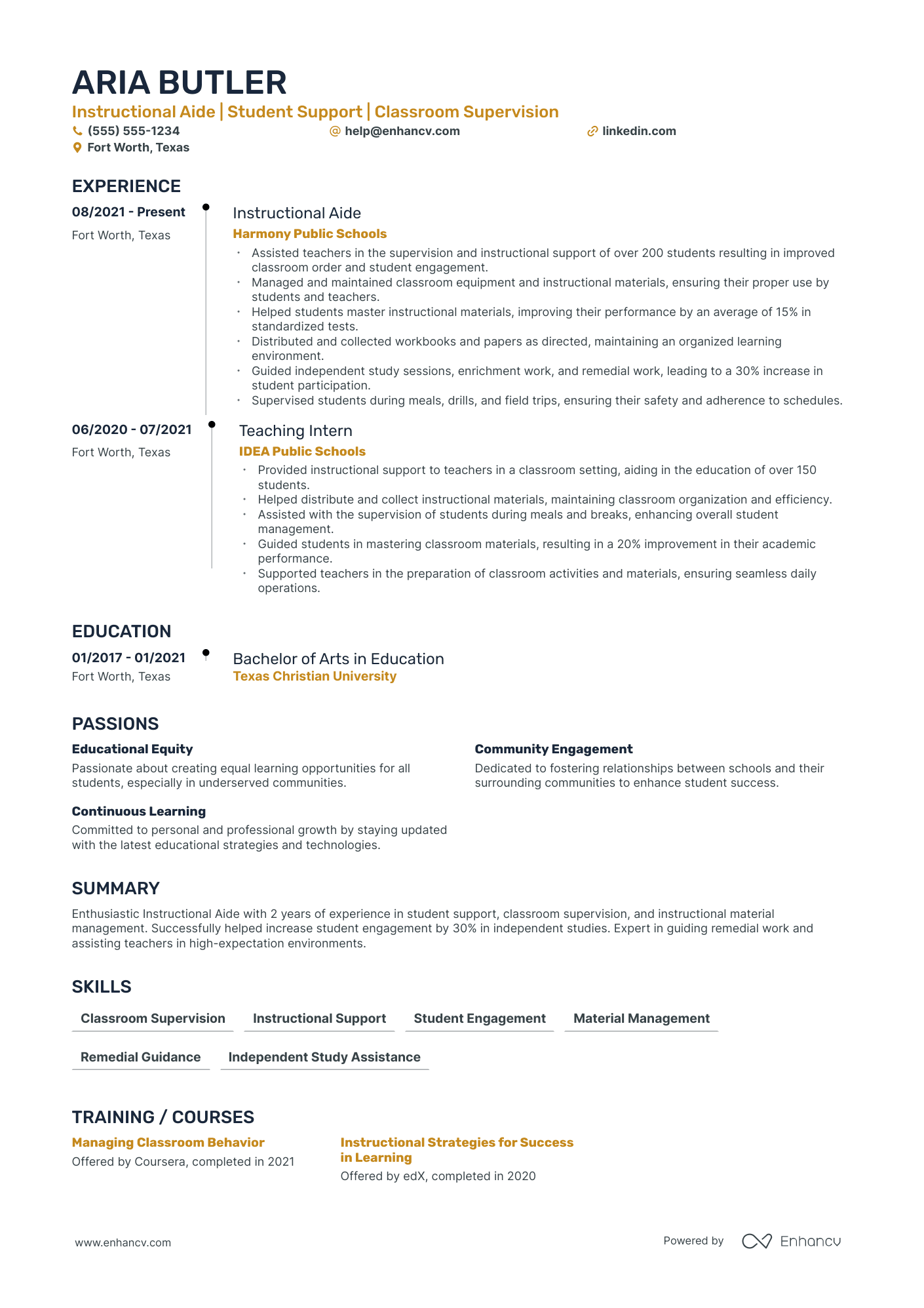 Instructional Aide resume example