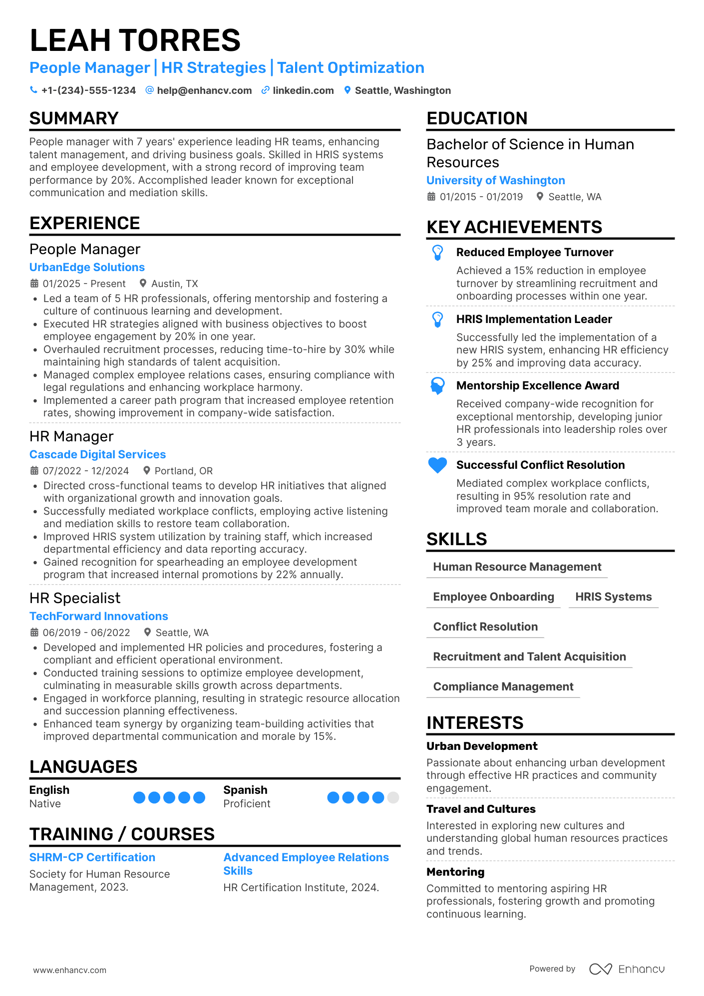 People Manager resume example