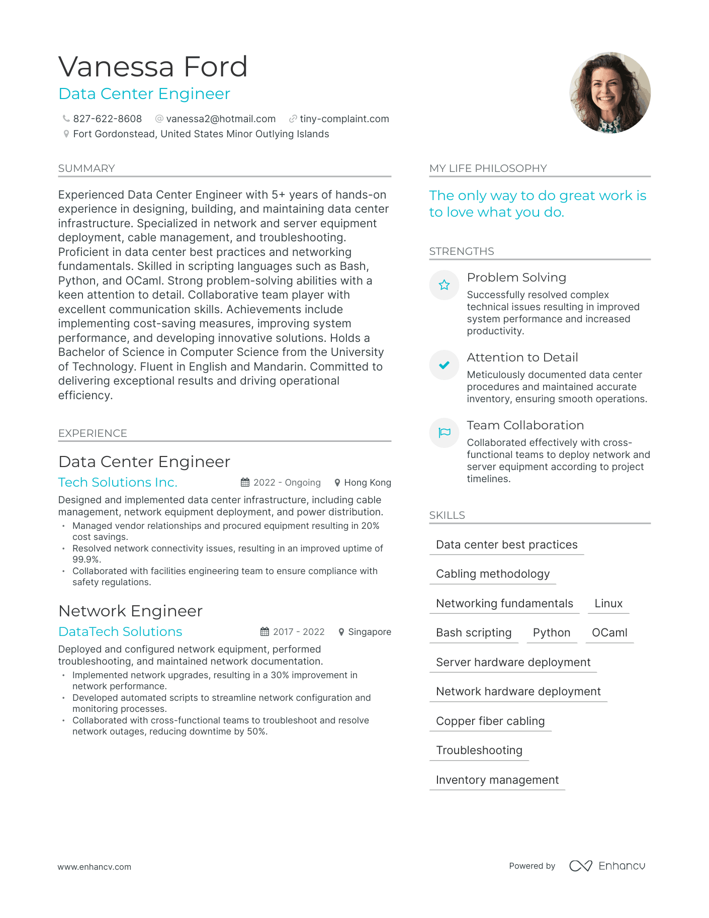 Data Center Engineer resume example