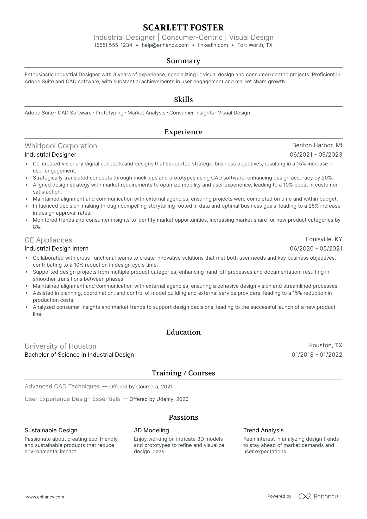 Industrial Designer resume example