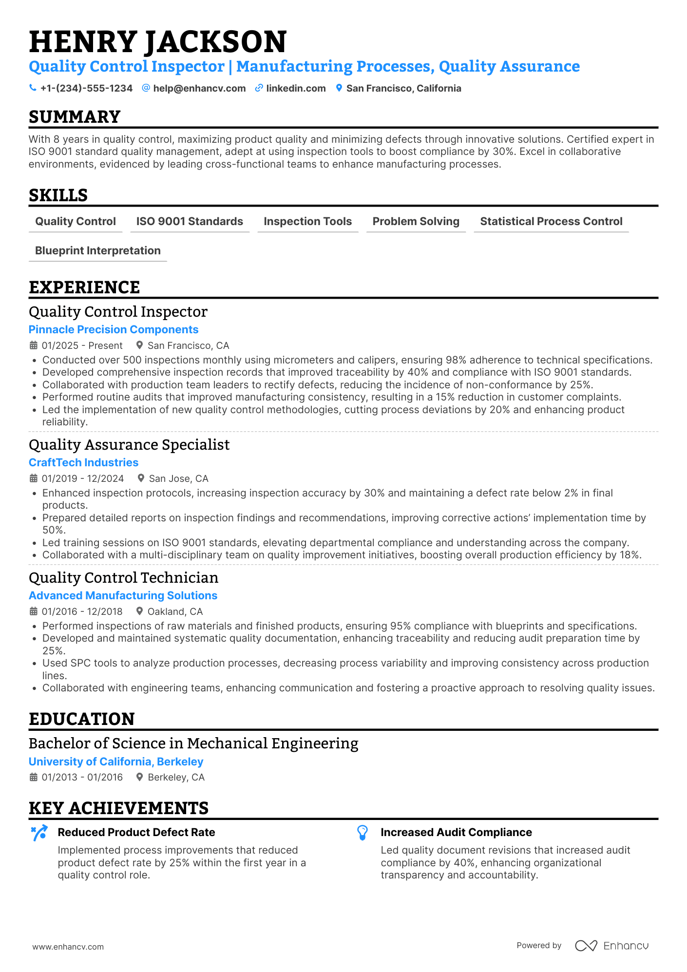 Quality Control Inspector resume example