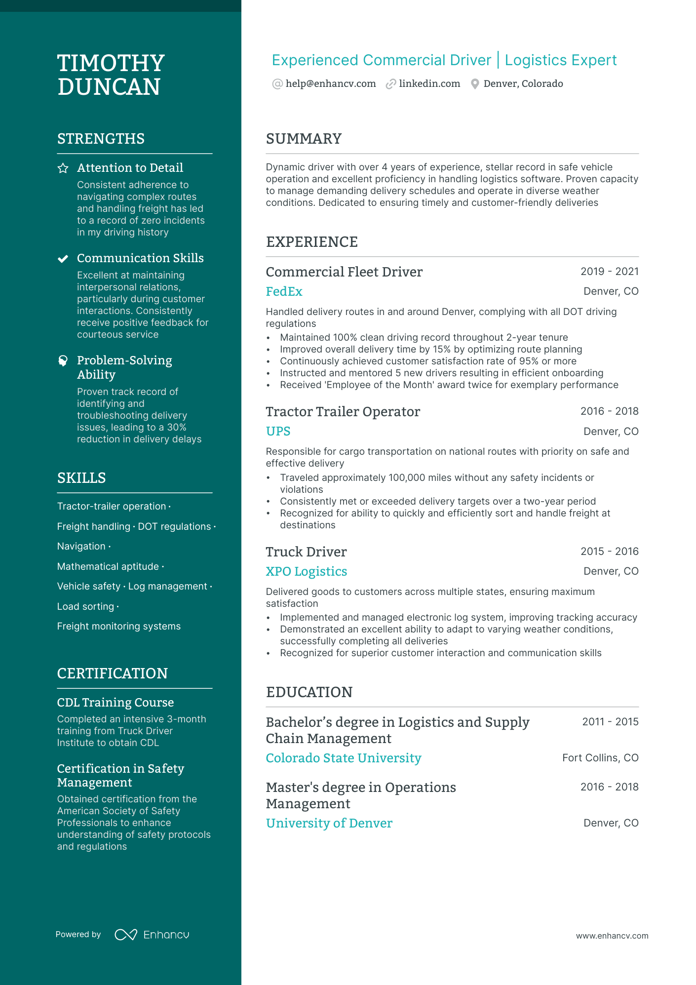 CDL Truck Driver resume example