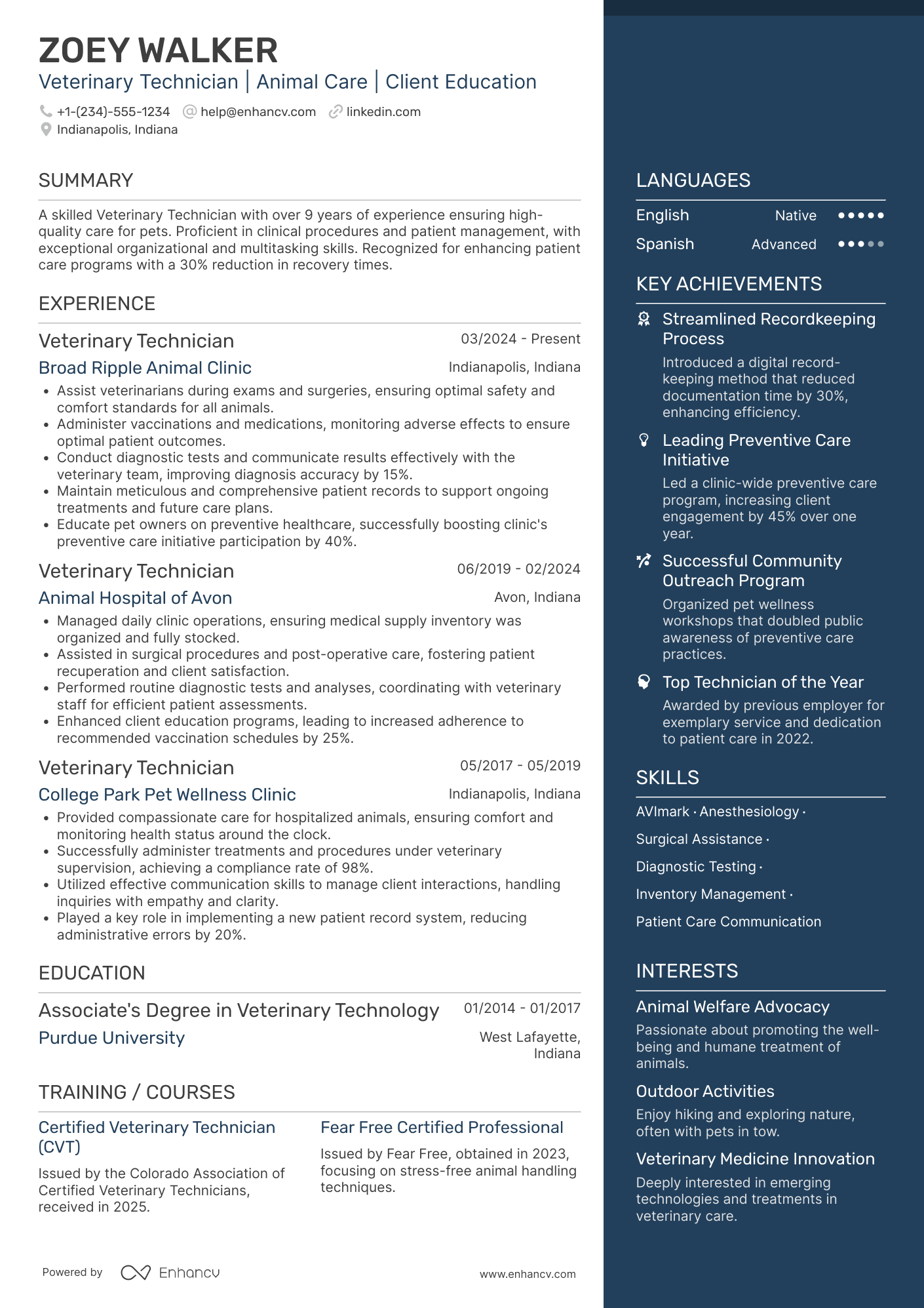 Veterinary Technician resume example