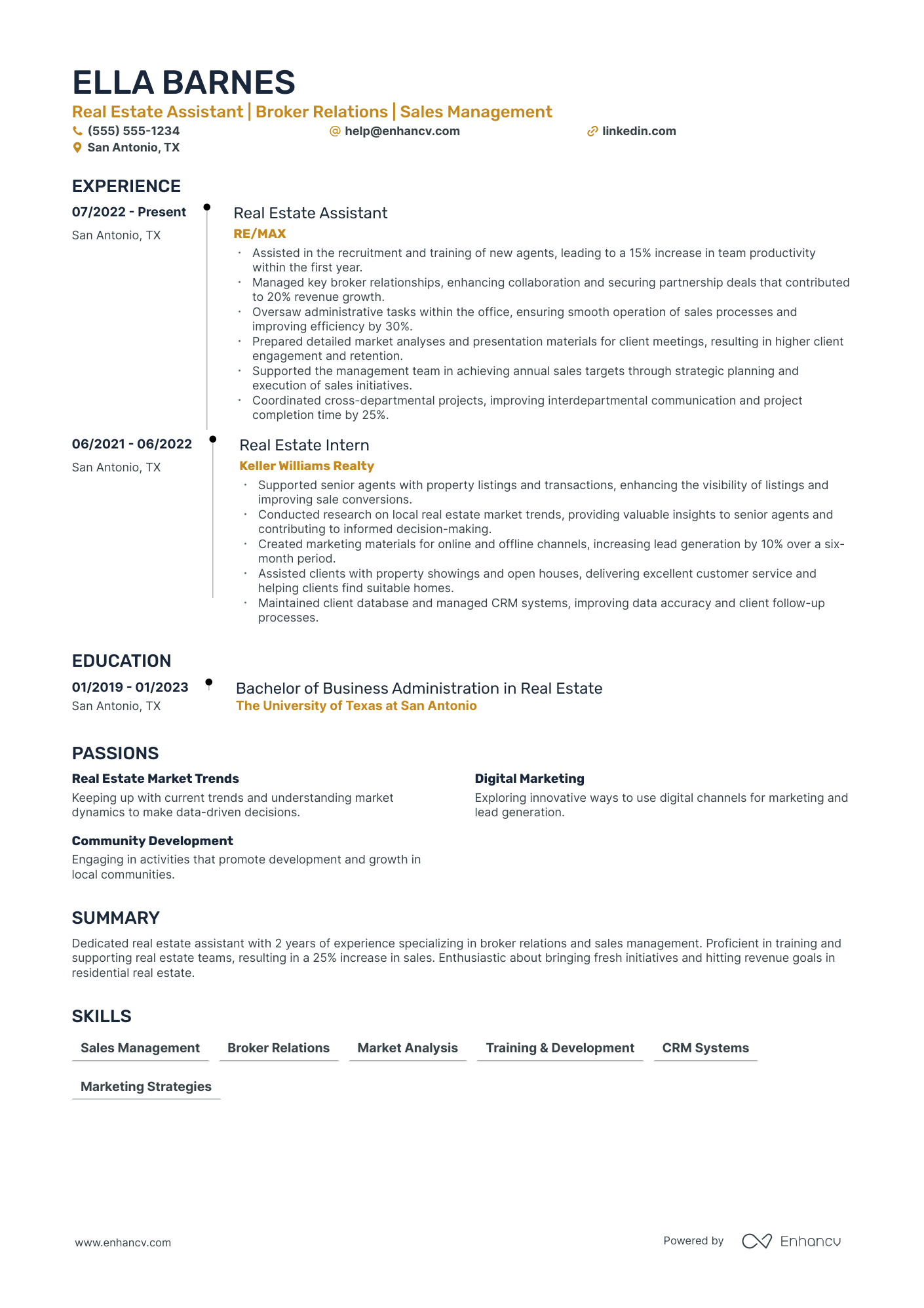 Residential Real Estate Agent resume example