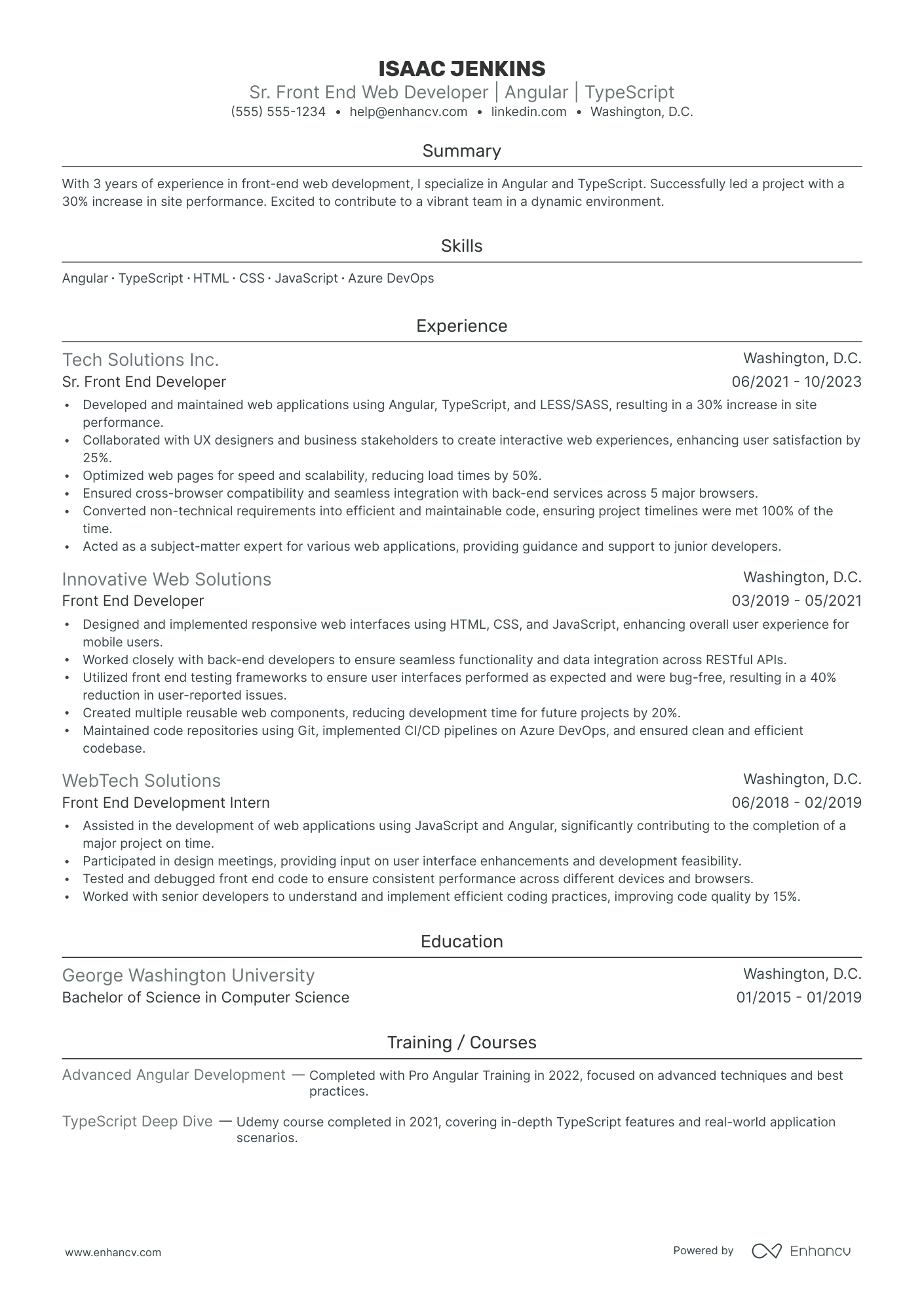 Front End Web Developer Resume Example Resume Example