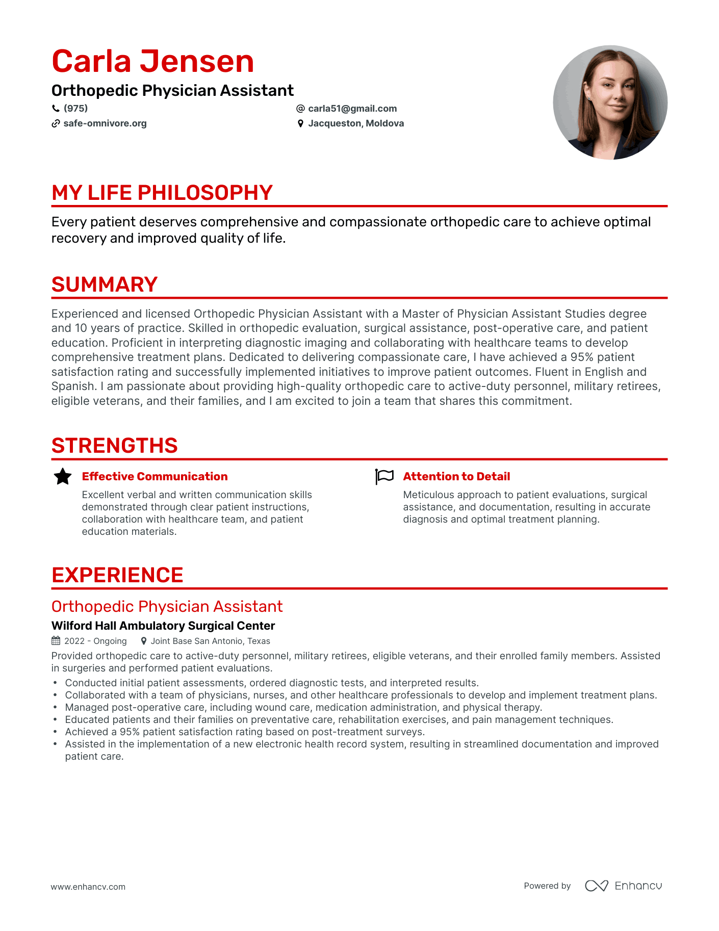 Creative Orthopedic Physician Assistant Resume Example