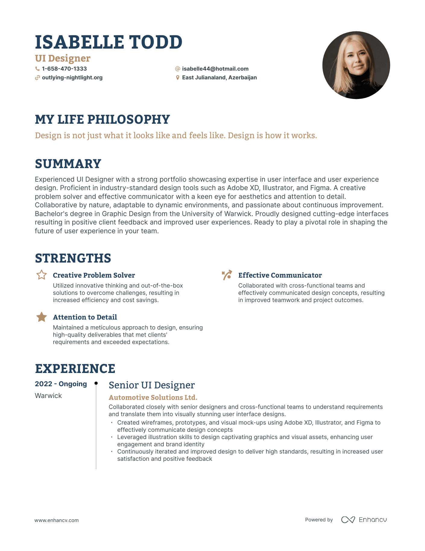 Creative UI Designer Resume Example