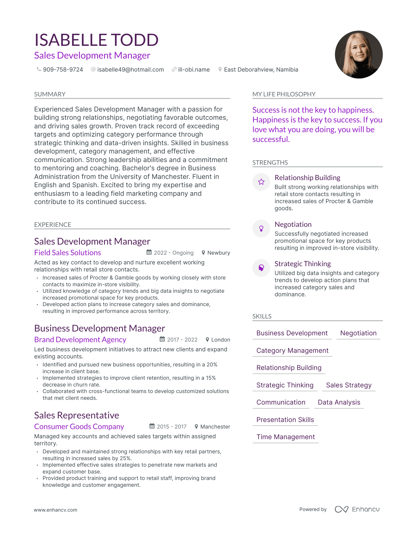 Sales Development Manager resume example