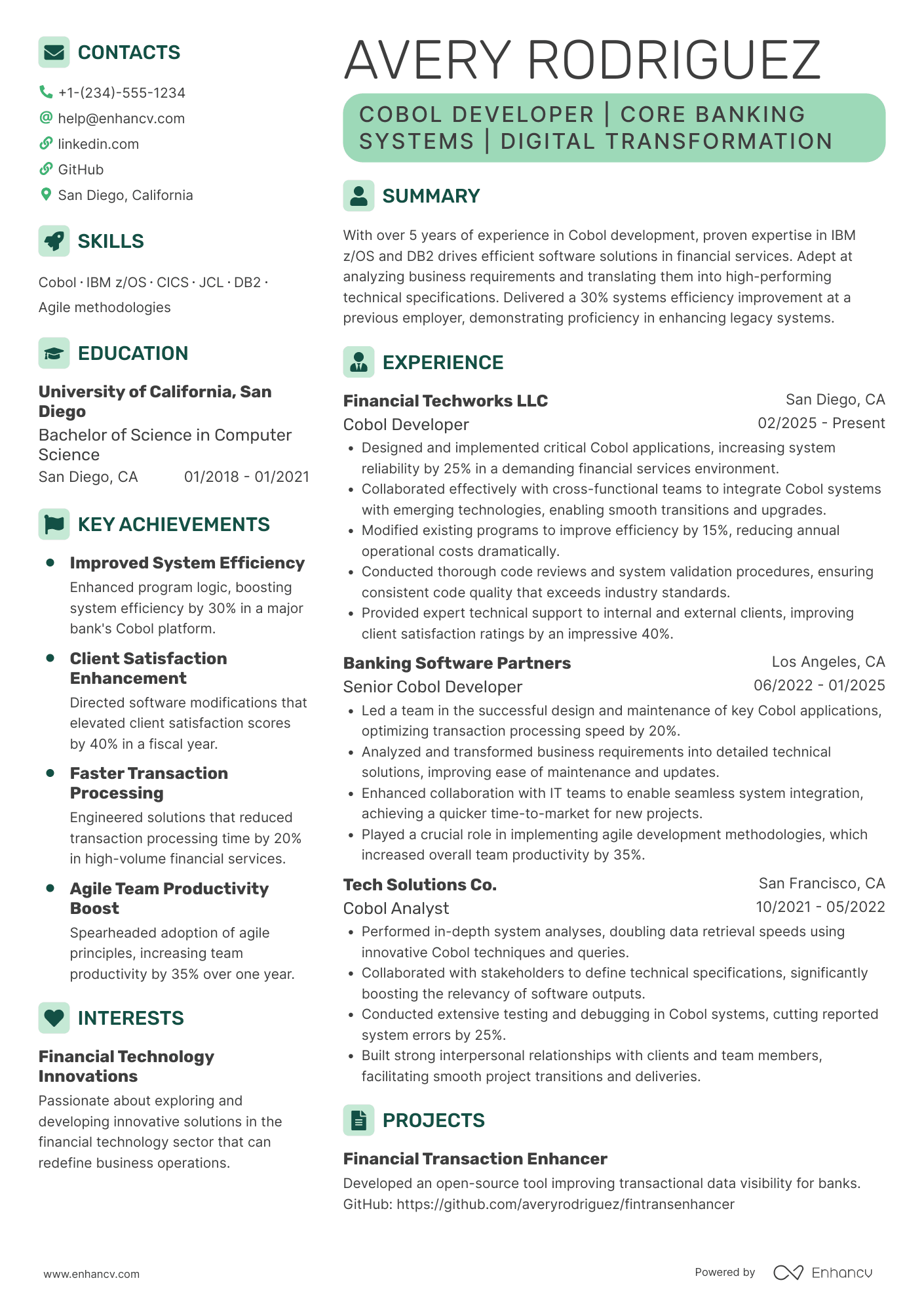 Cobol Developer resume example