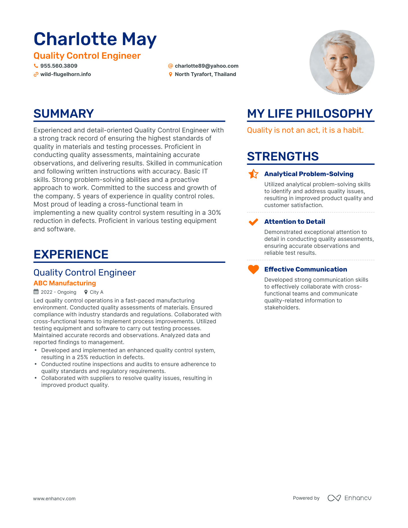 Quality Control Engineer resume example