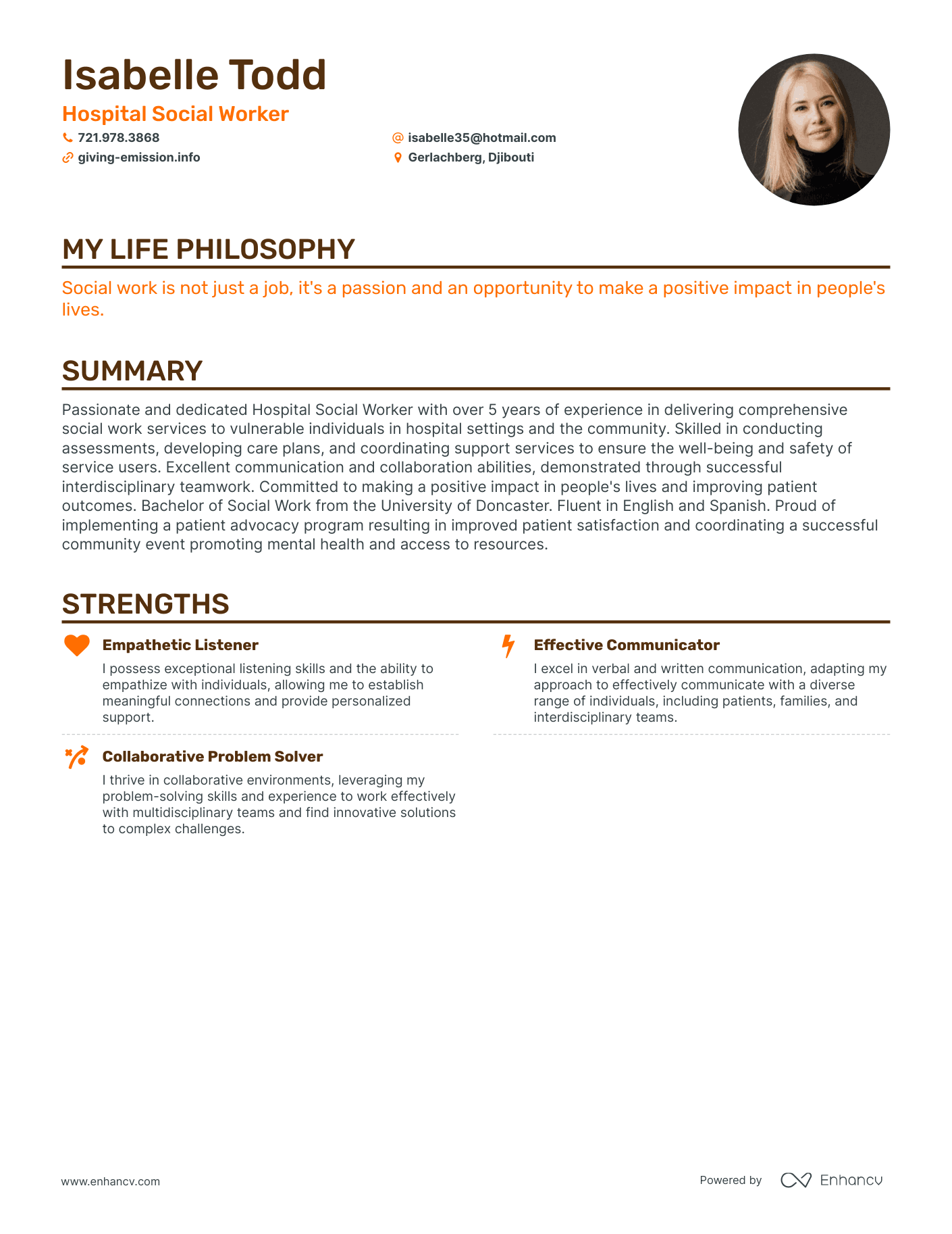 Creative Hospital Social Worker Resume Example