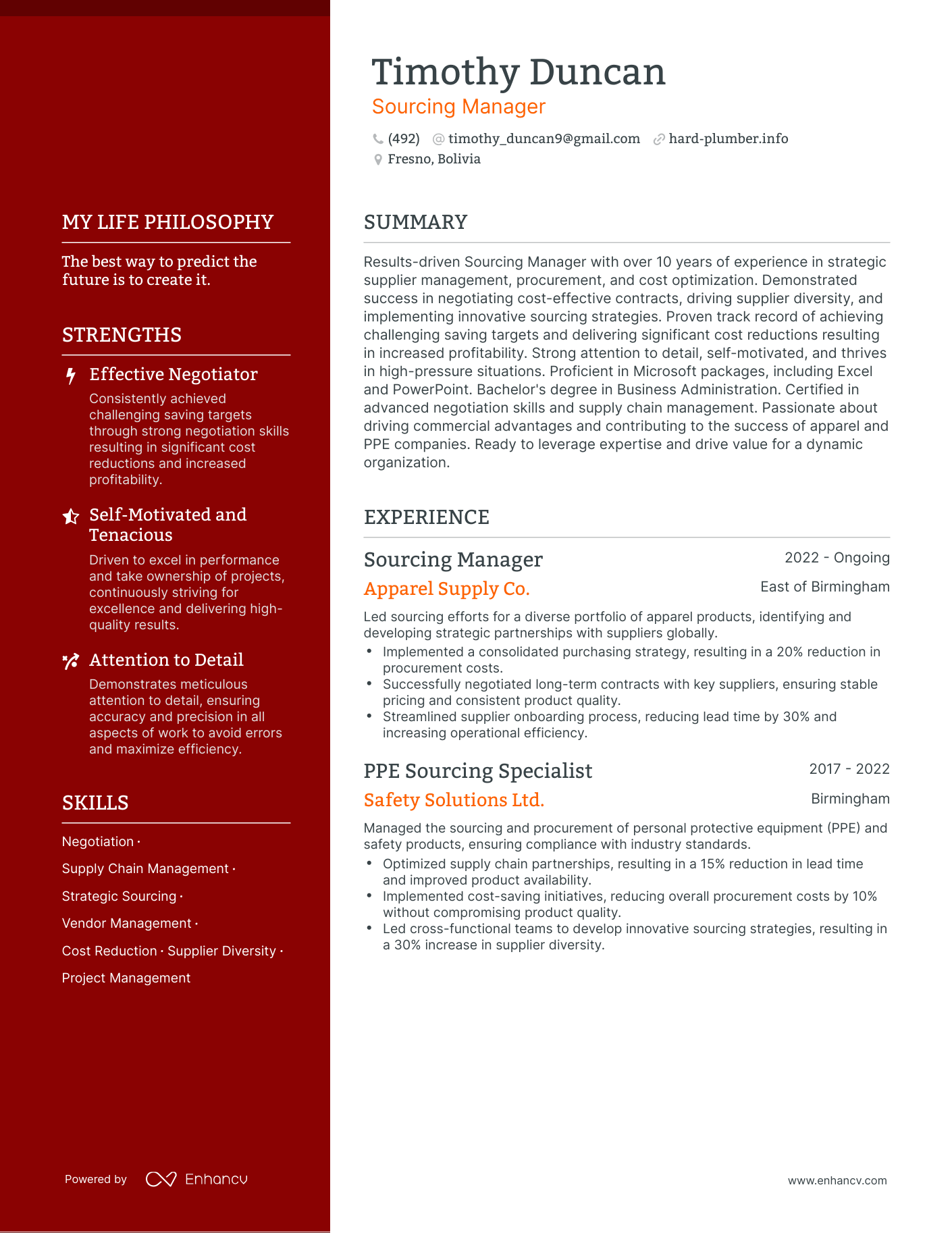 Creative Sourcing Manager Resume Example