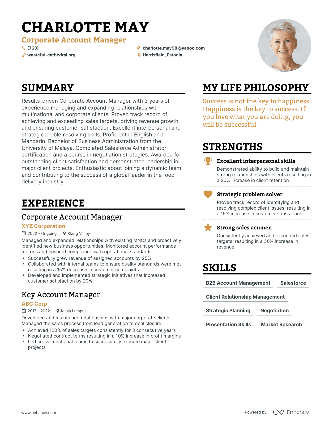 Corporate Account Manager resume example