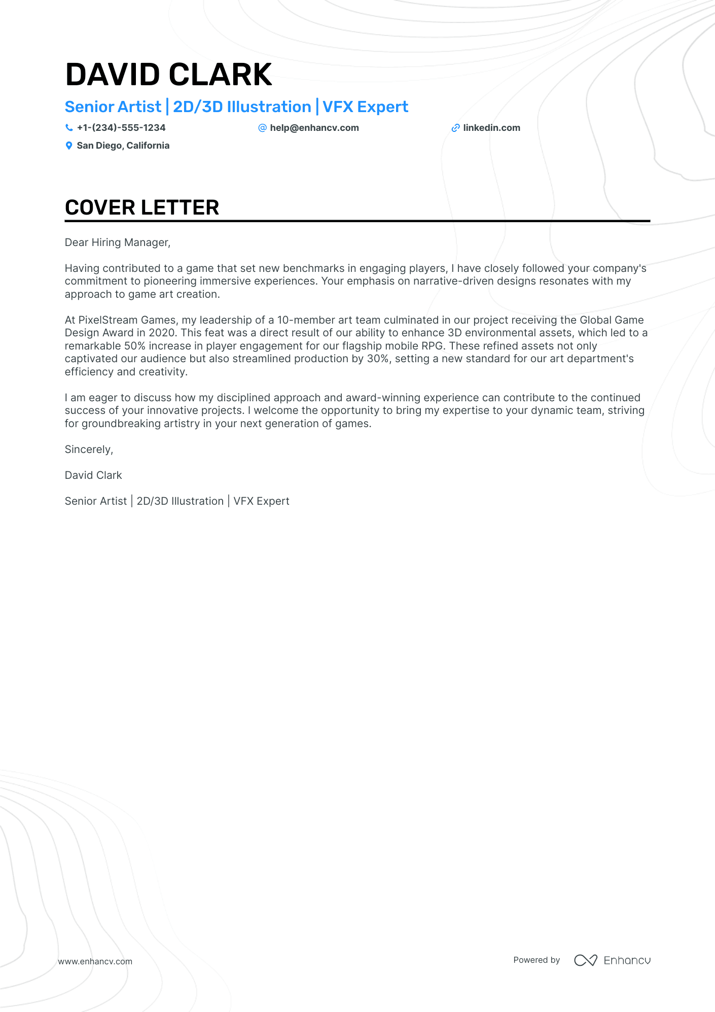 Freelance Artist cover letter