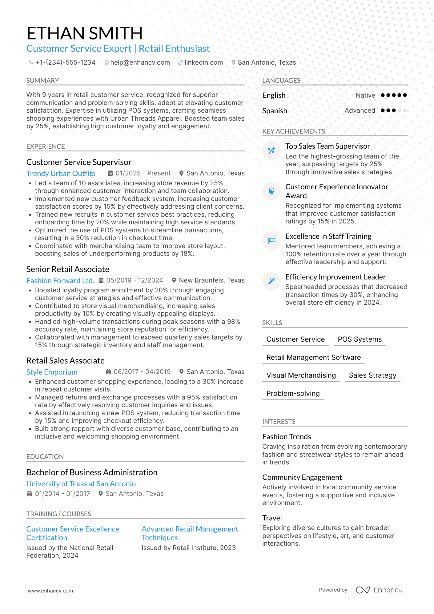Customer Service Retail resume example