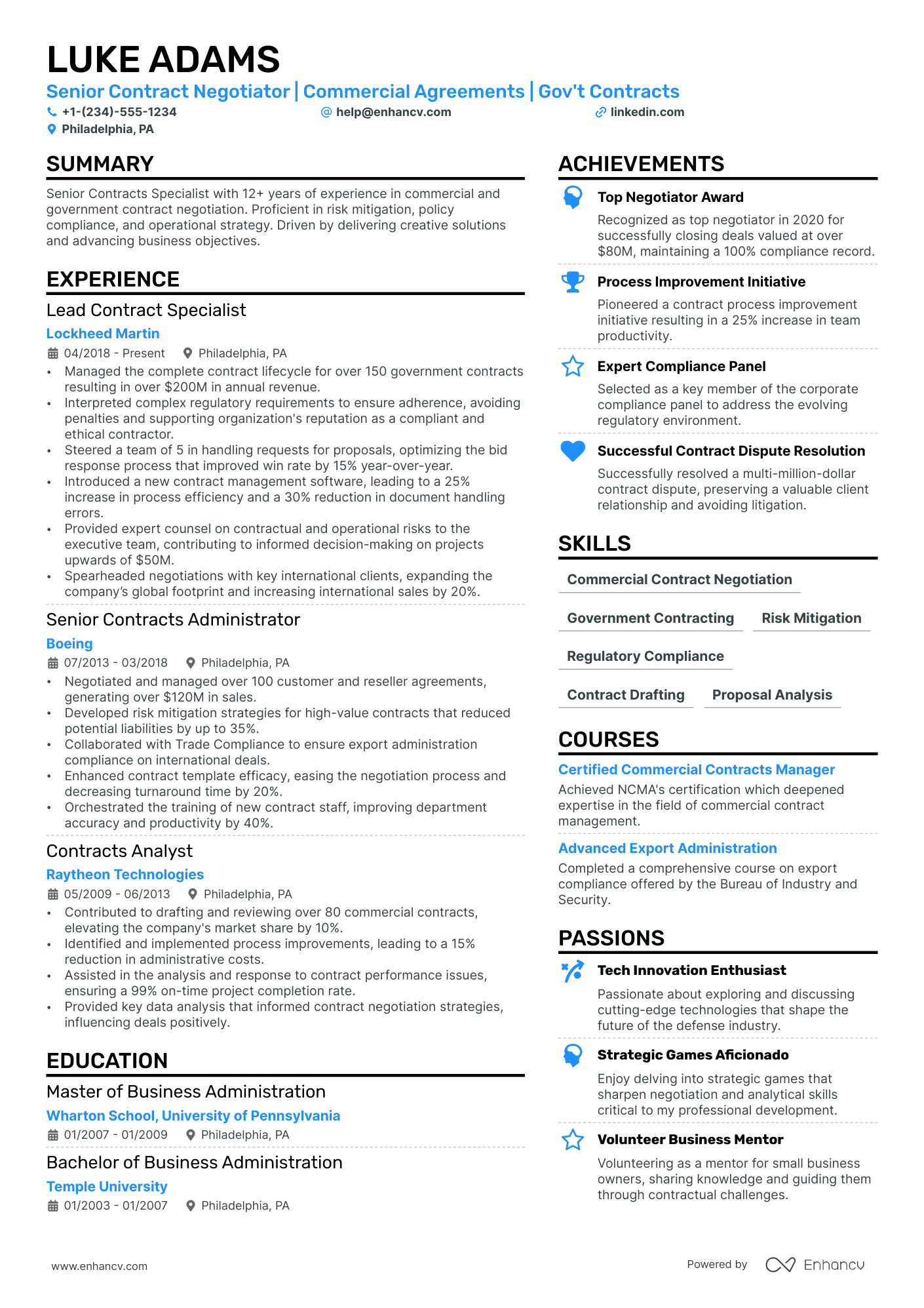 Contracts Manager resume example