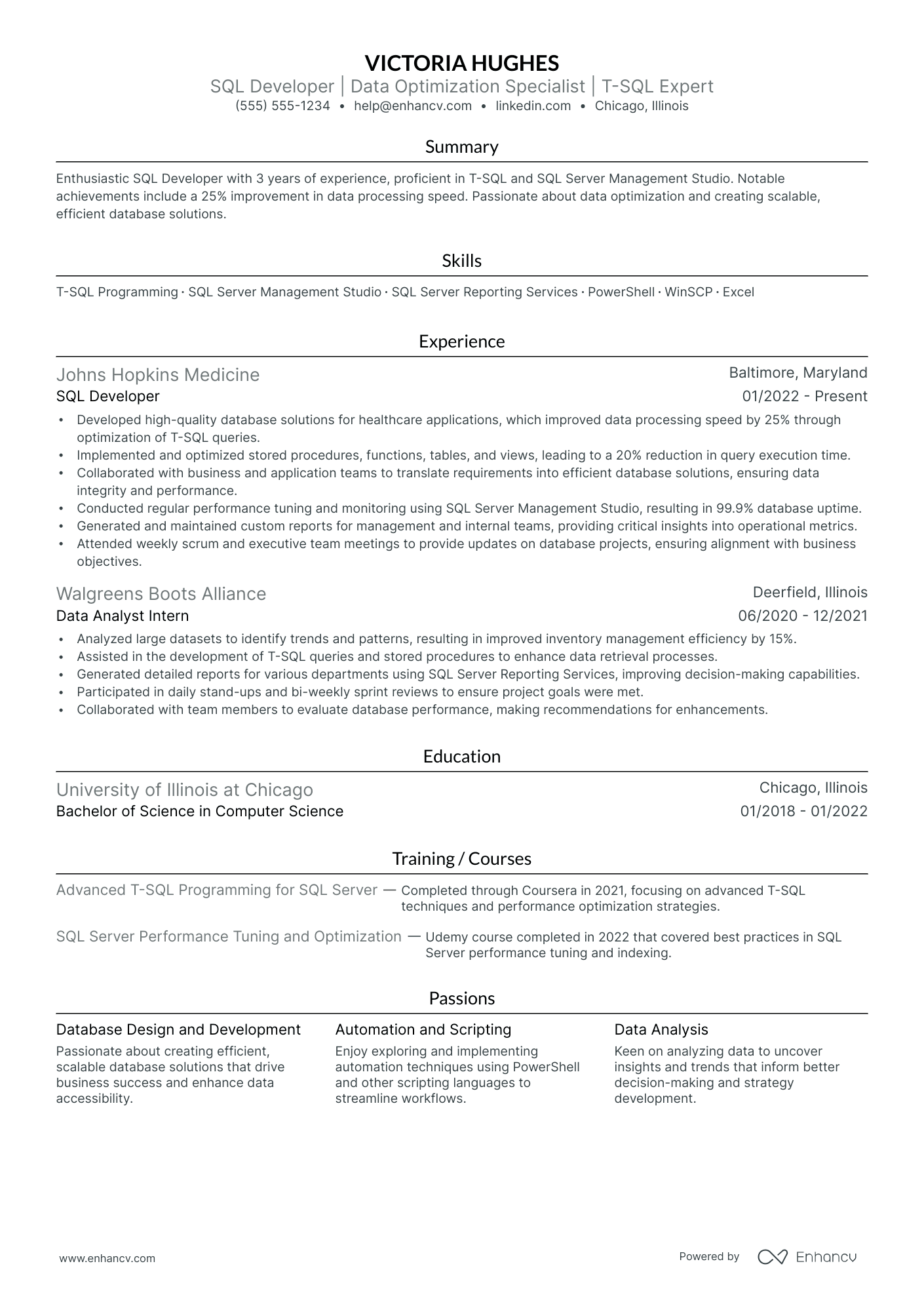 SQL Developer resume example