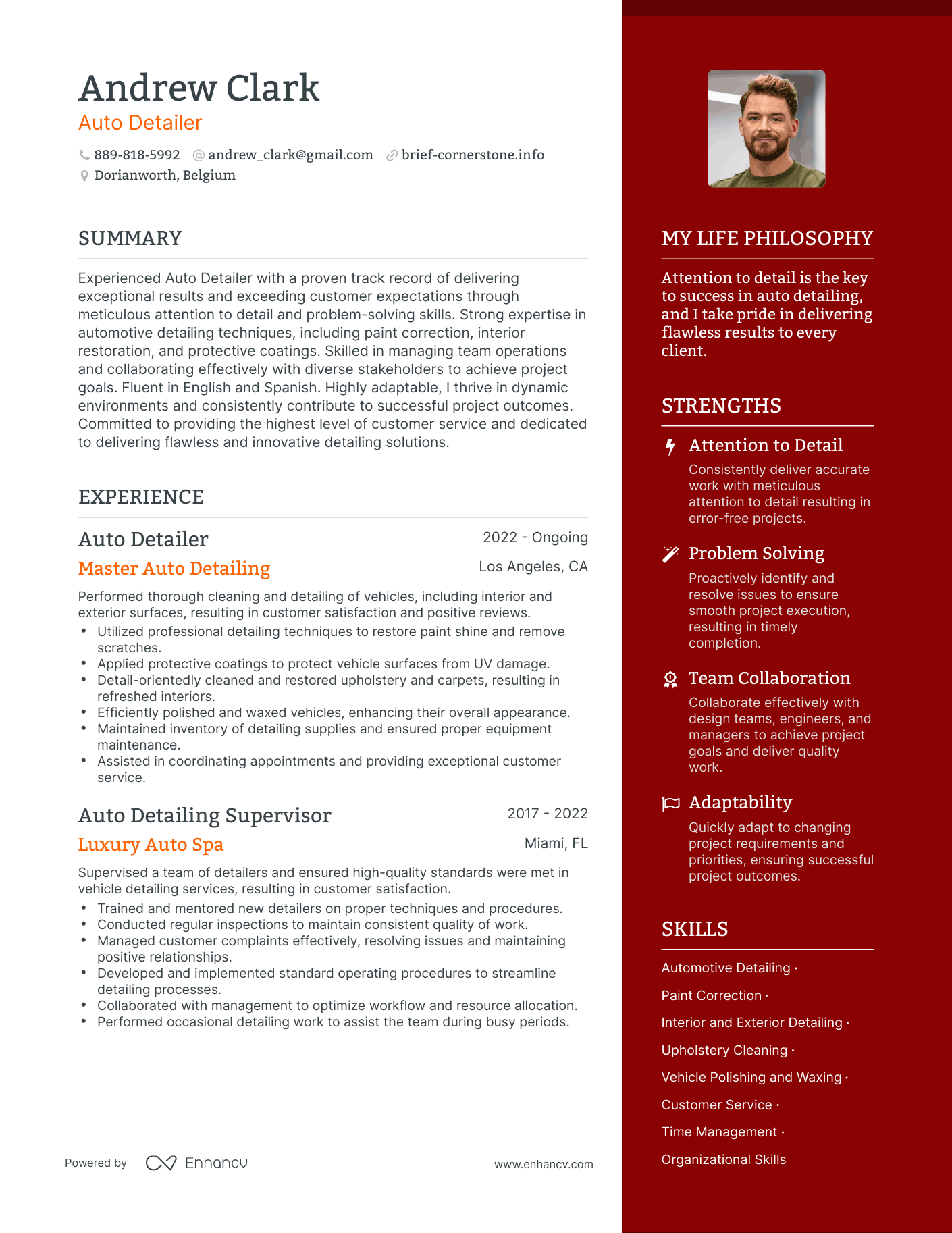 Auto Detailer resume example
