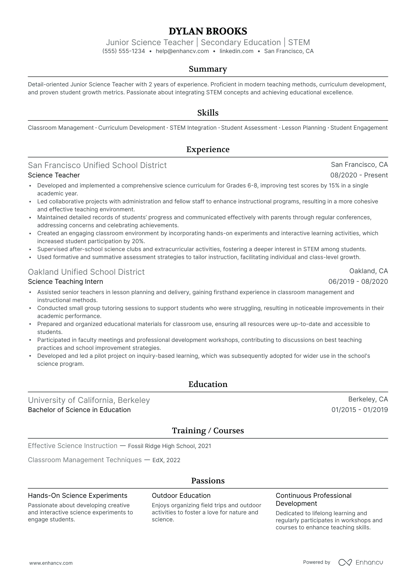 Teacher resume example