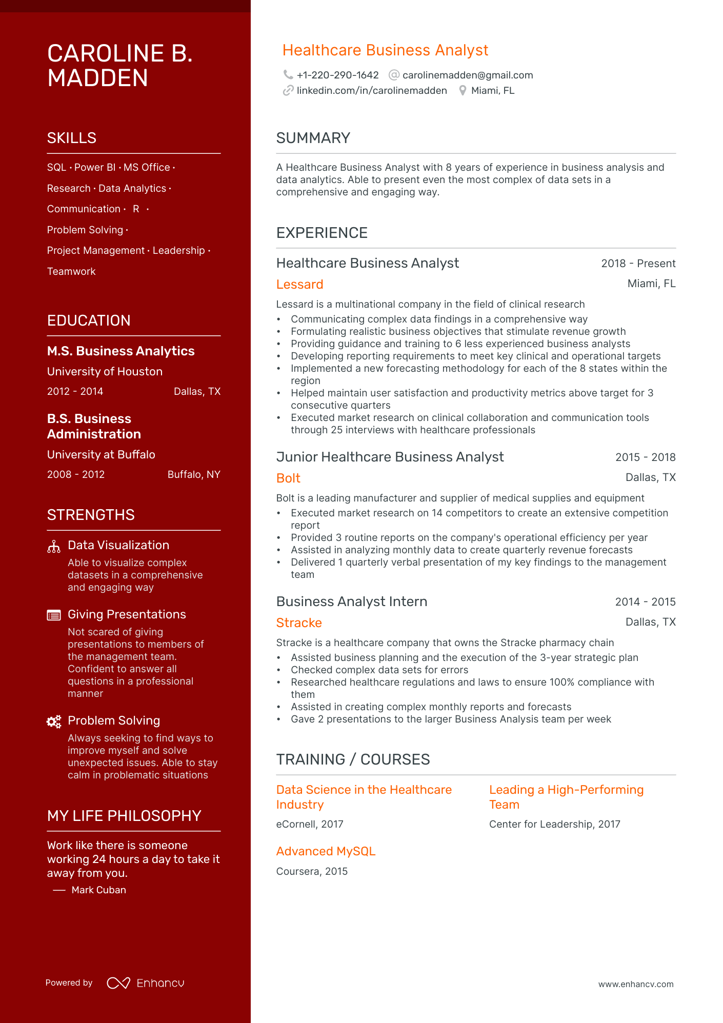 Healthcare Business Analyst resume example