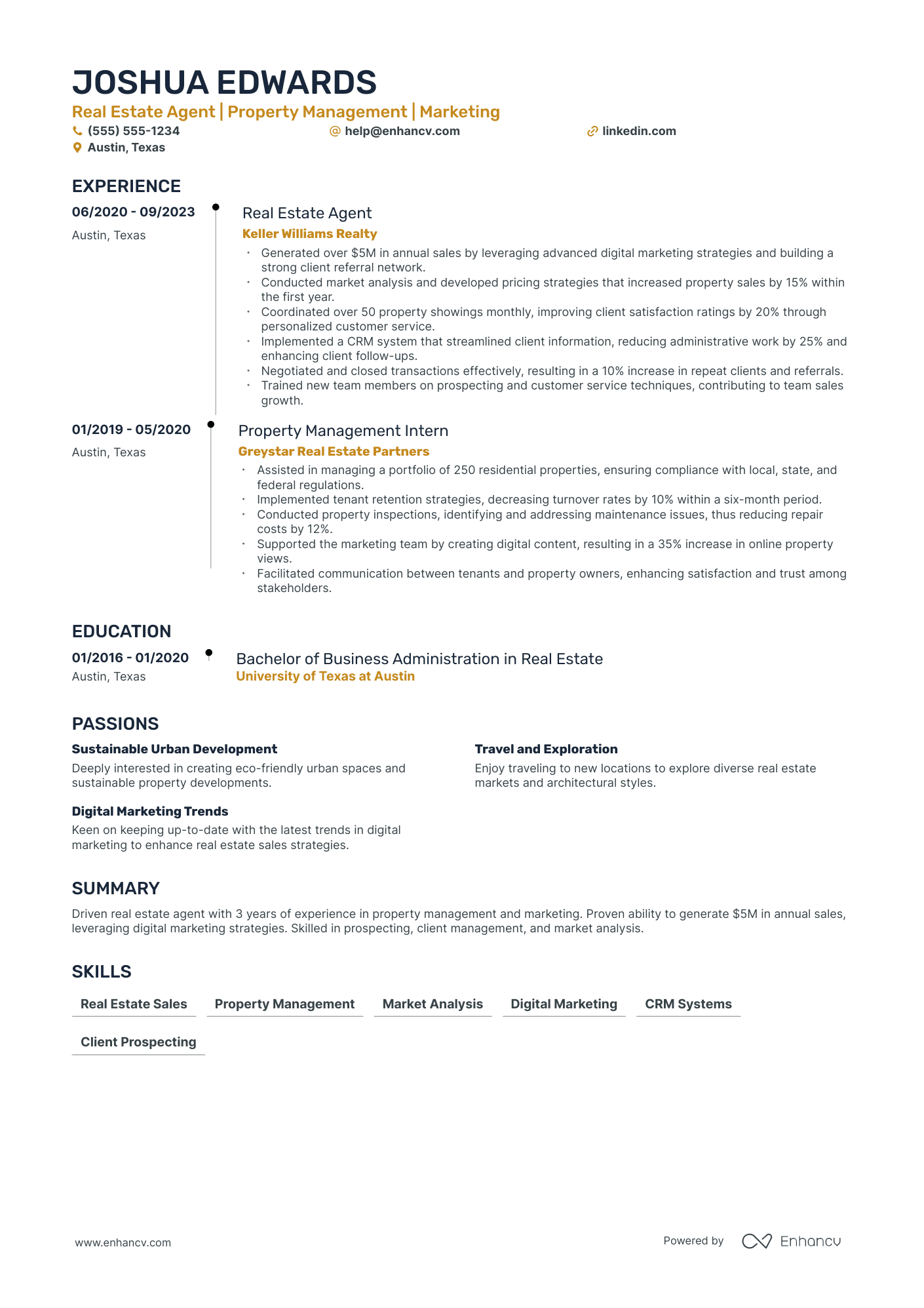 Commercial Real Estate Agent resume example