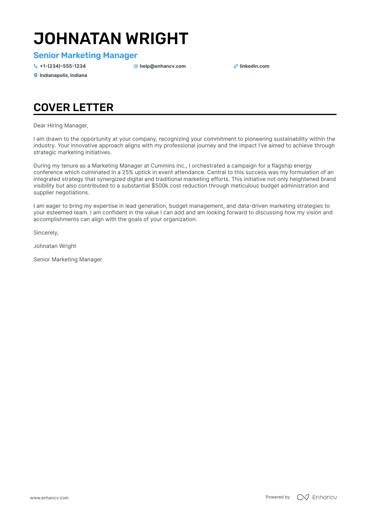 Senior Marketing Manager cover letter