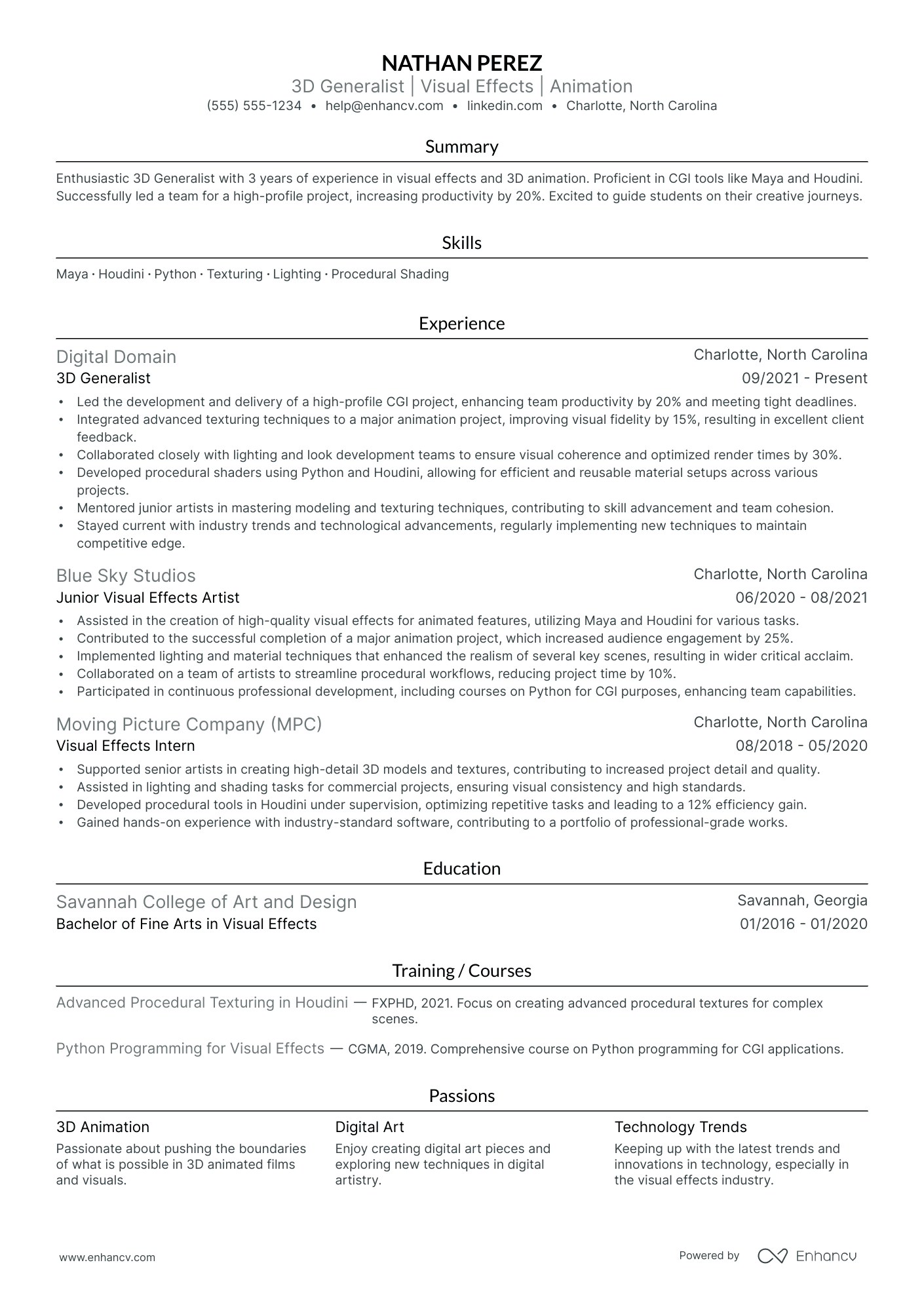 VFX Artist Coordinator resume example