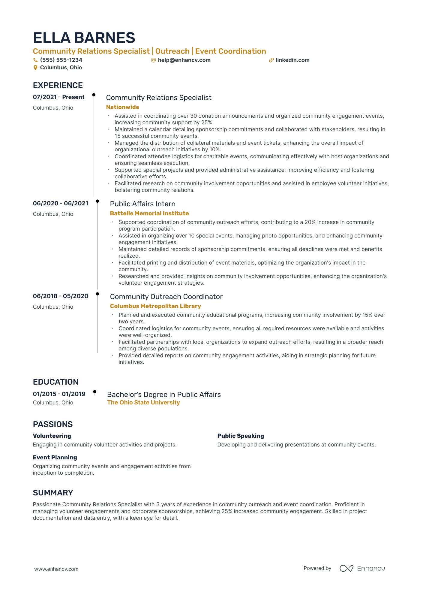 Community Outreach Volunteer resume example