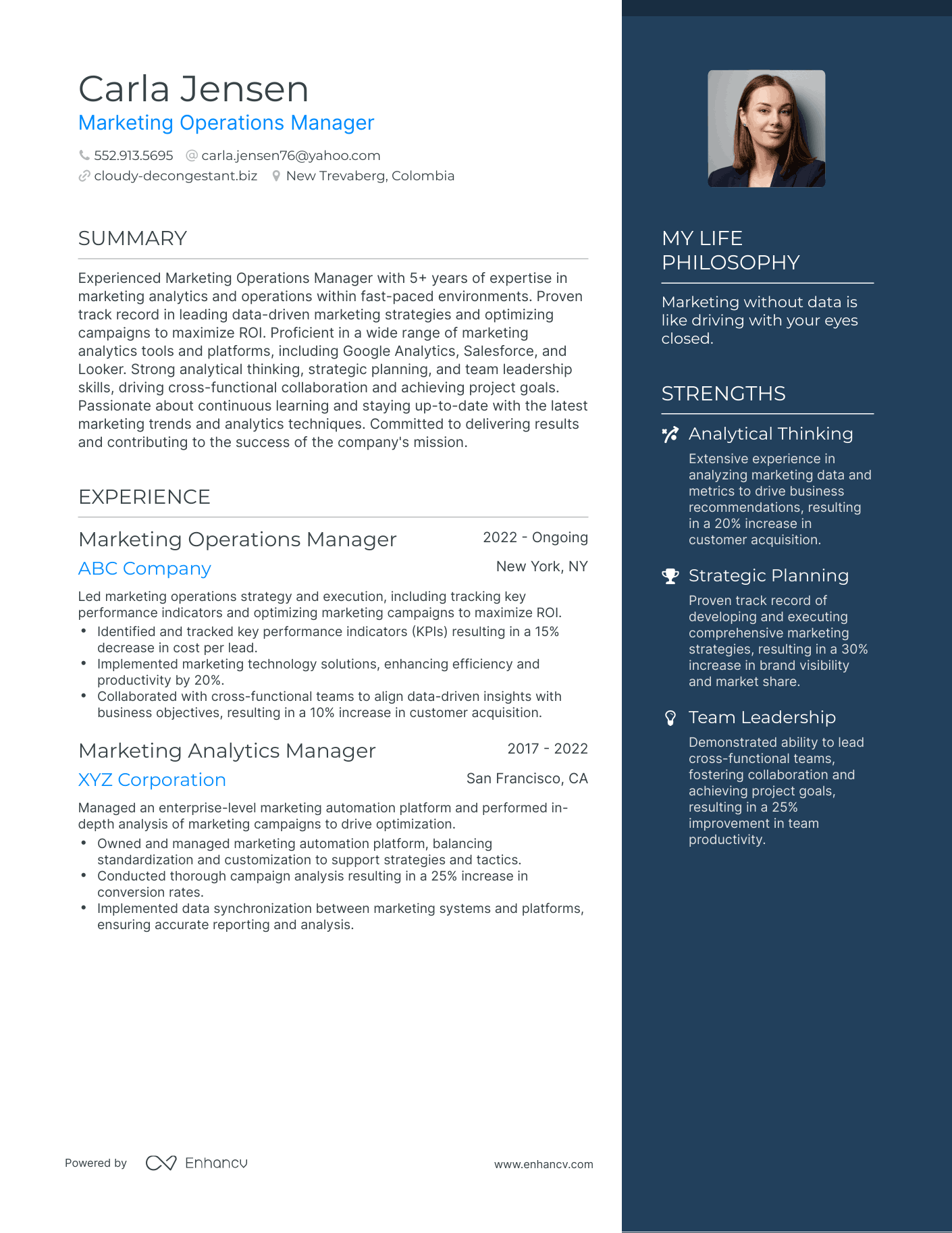 Modern Marketing Operations Manager Resume Example