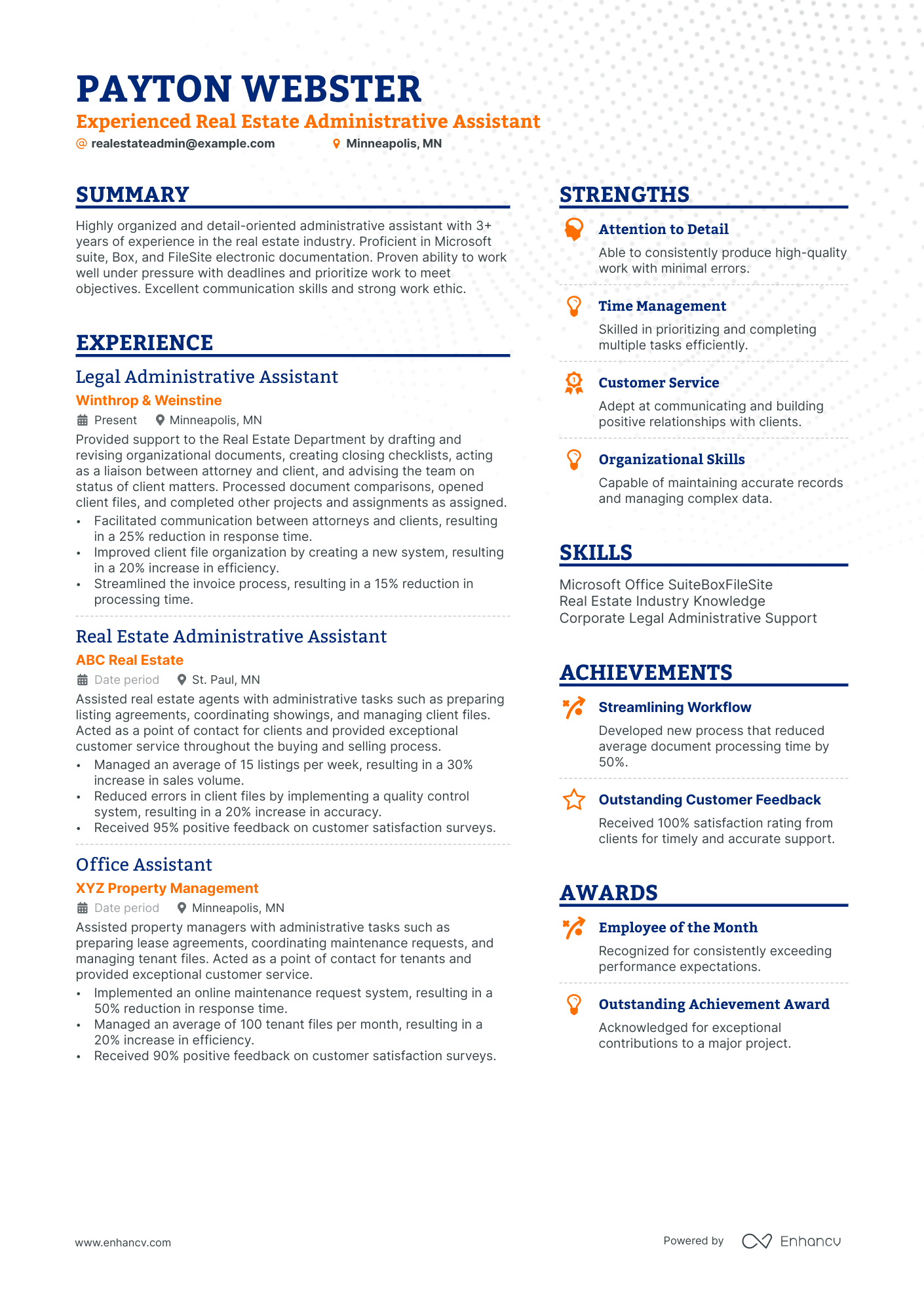Real Estate Administrative Assistant resume example