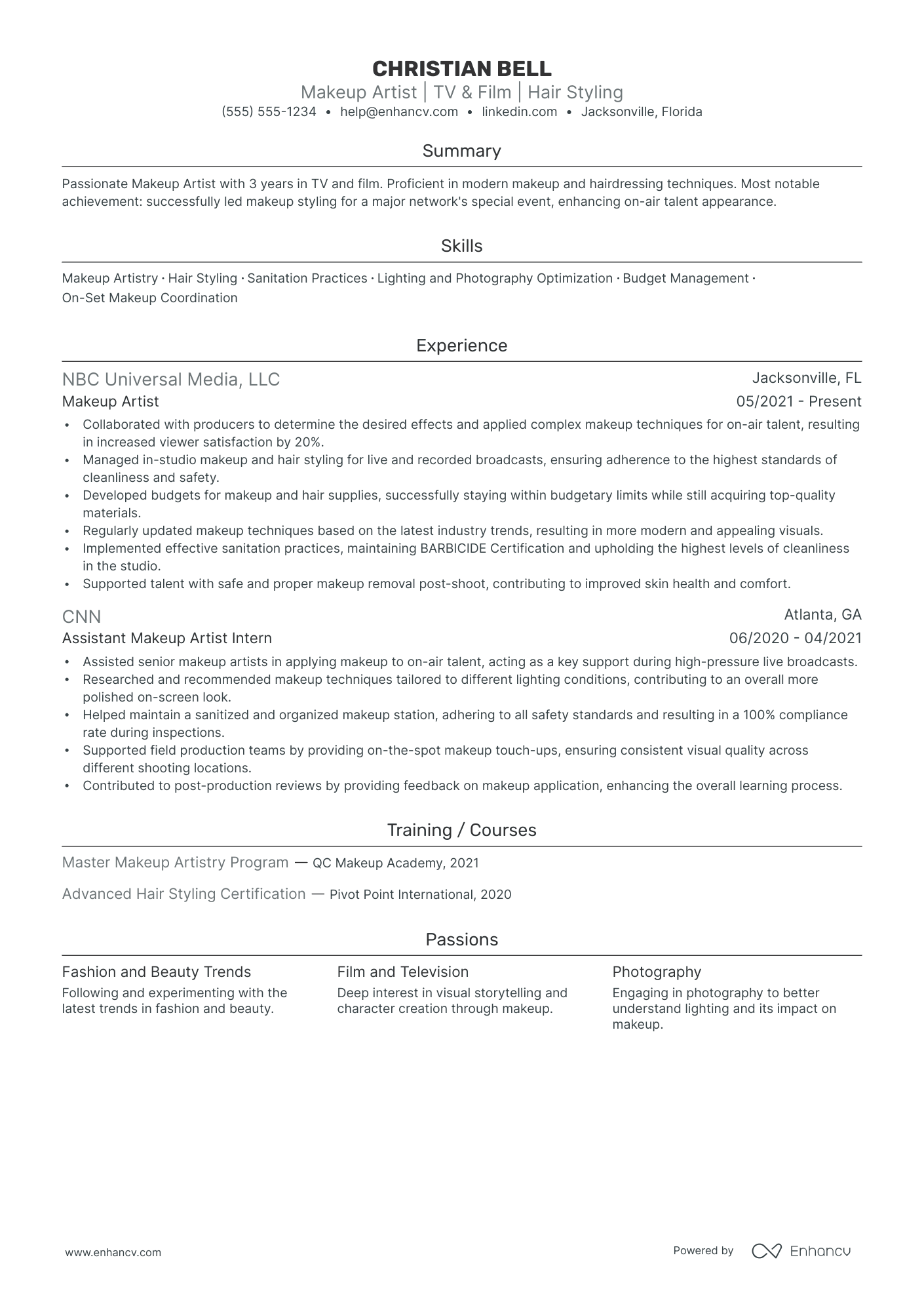 Makeup Artist resume example