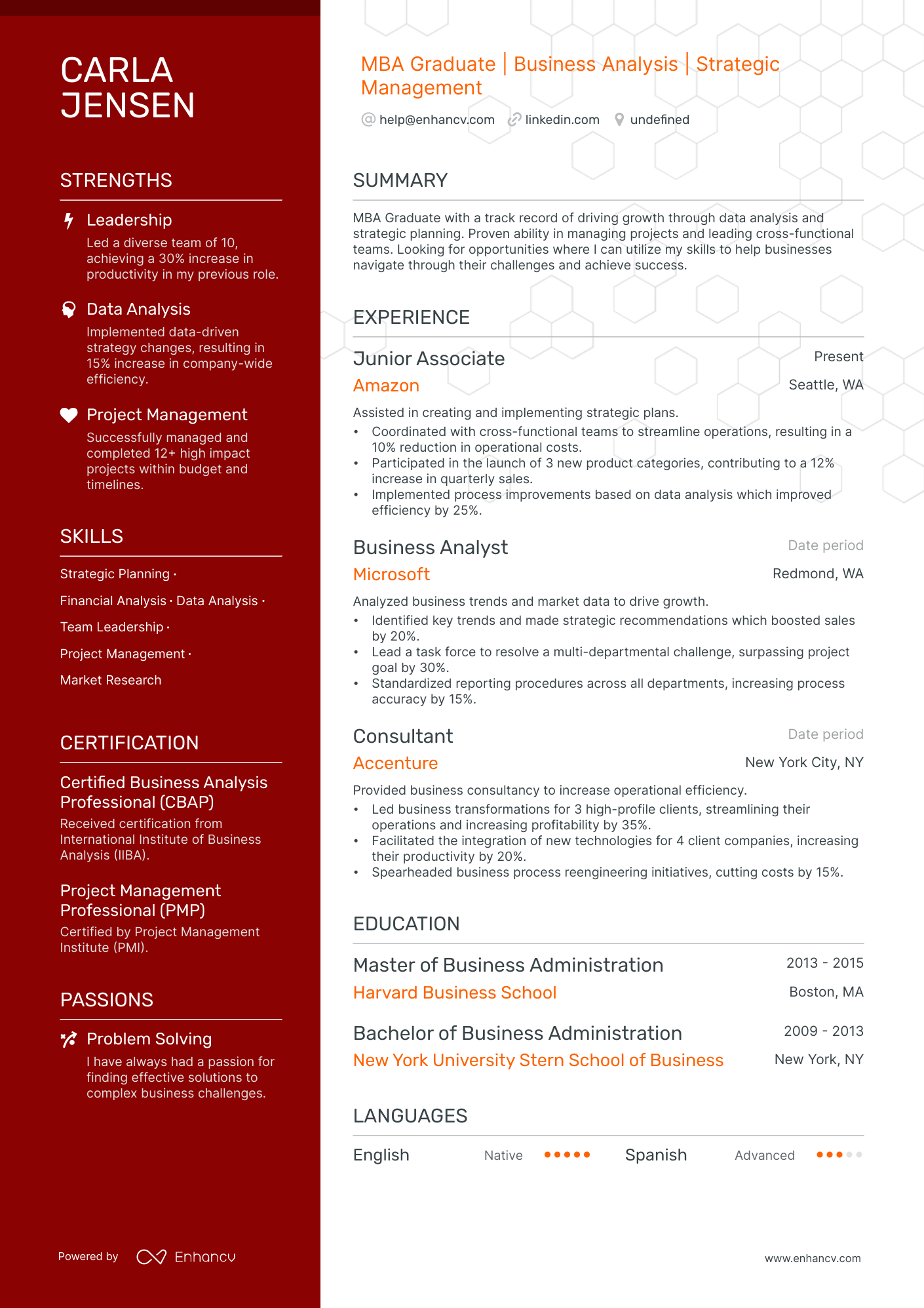 MBA Graduate resume example