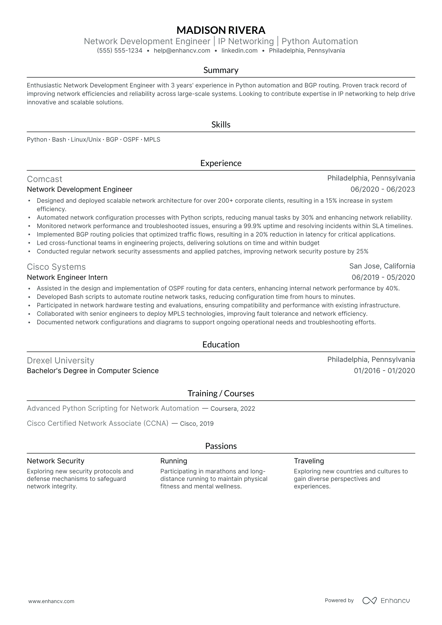 Network Development Engineer resume example