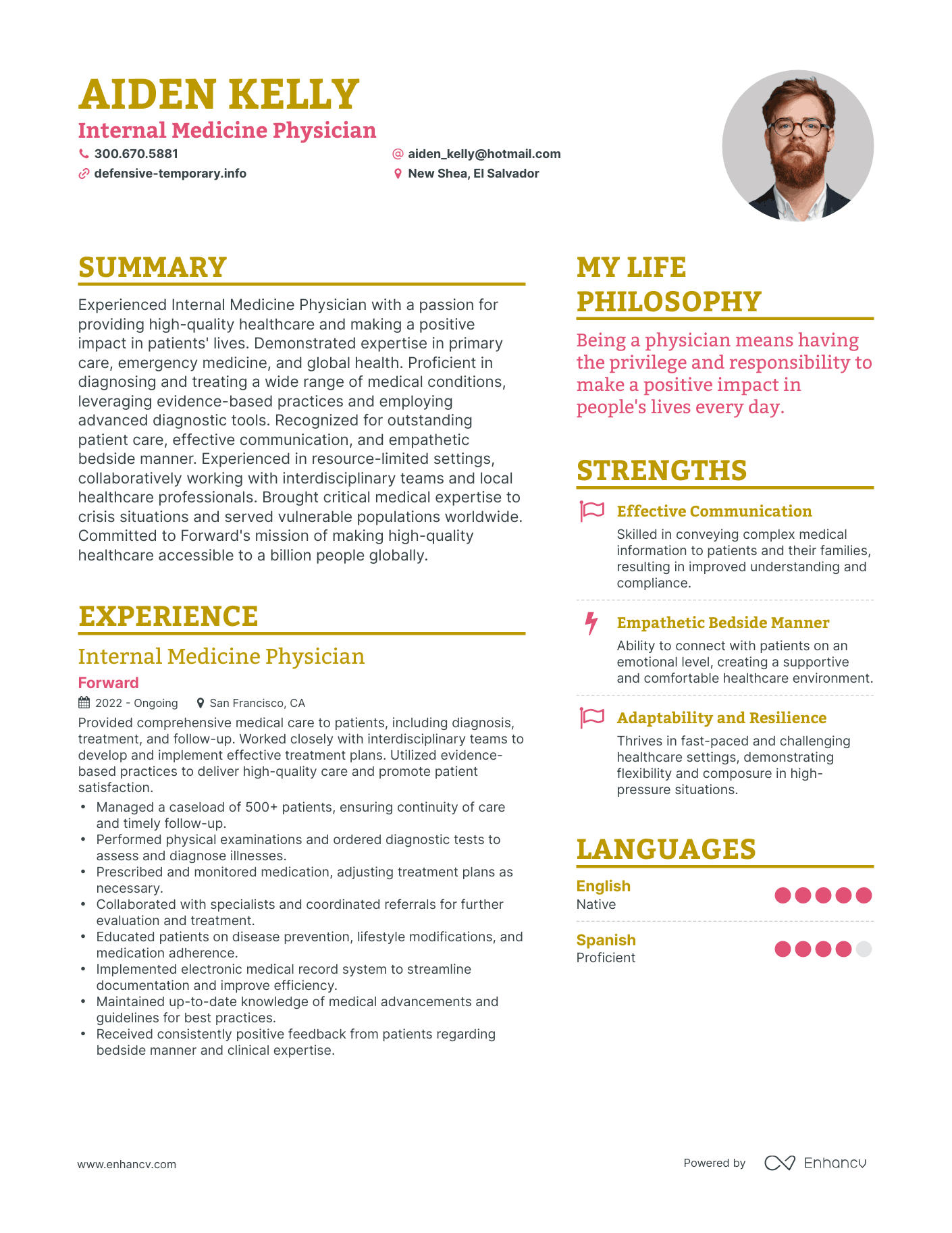 Modern Internal Medicine Physician Resume Example