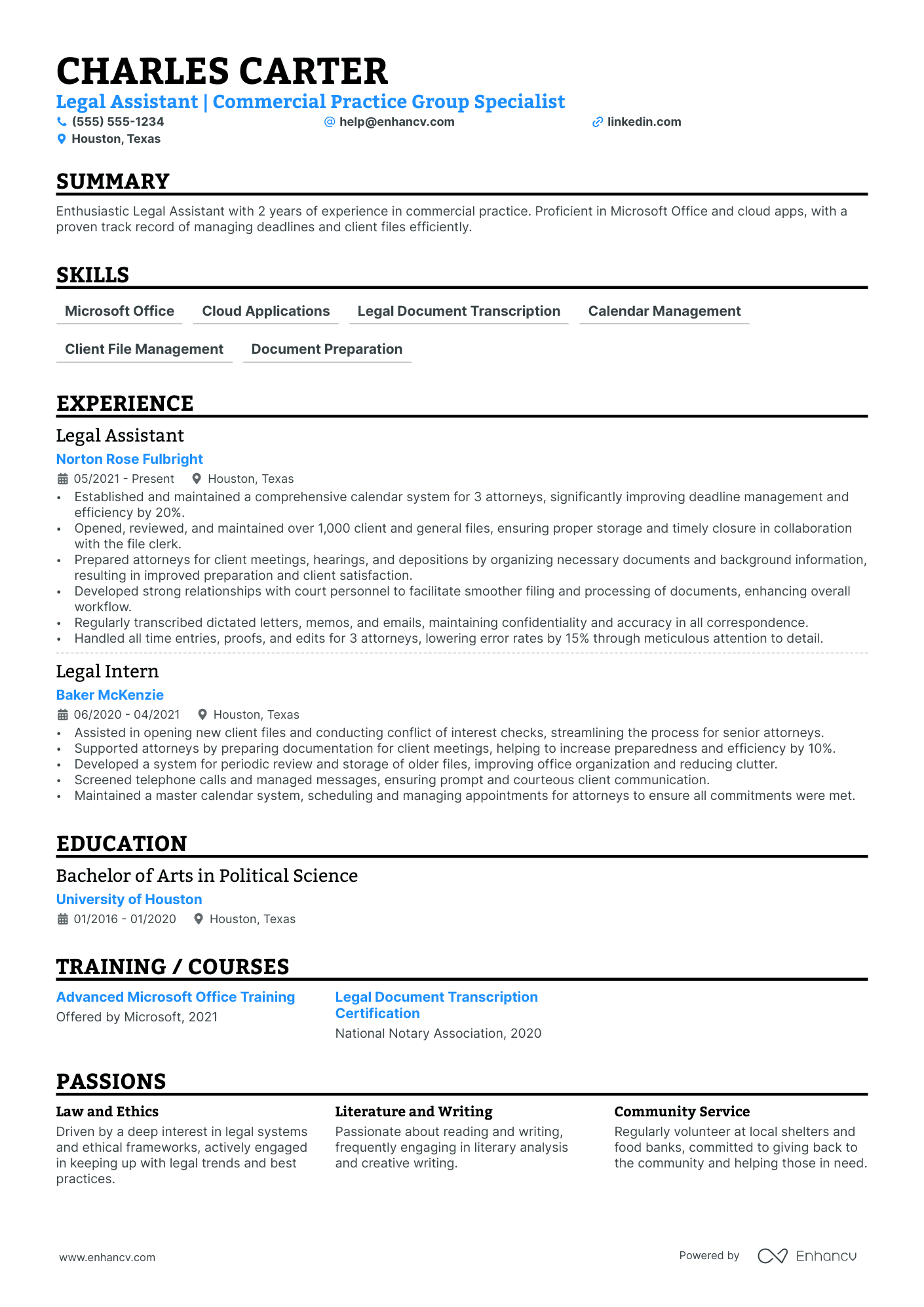 Executive Legal Assistant resume example