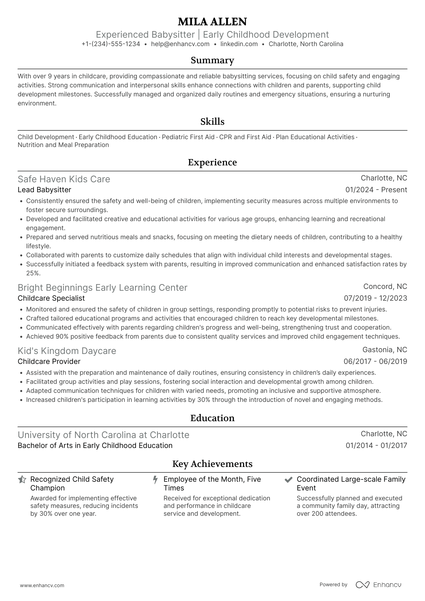 Babysitter resume example