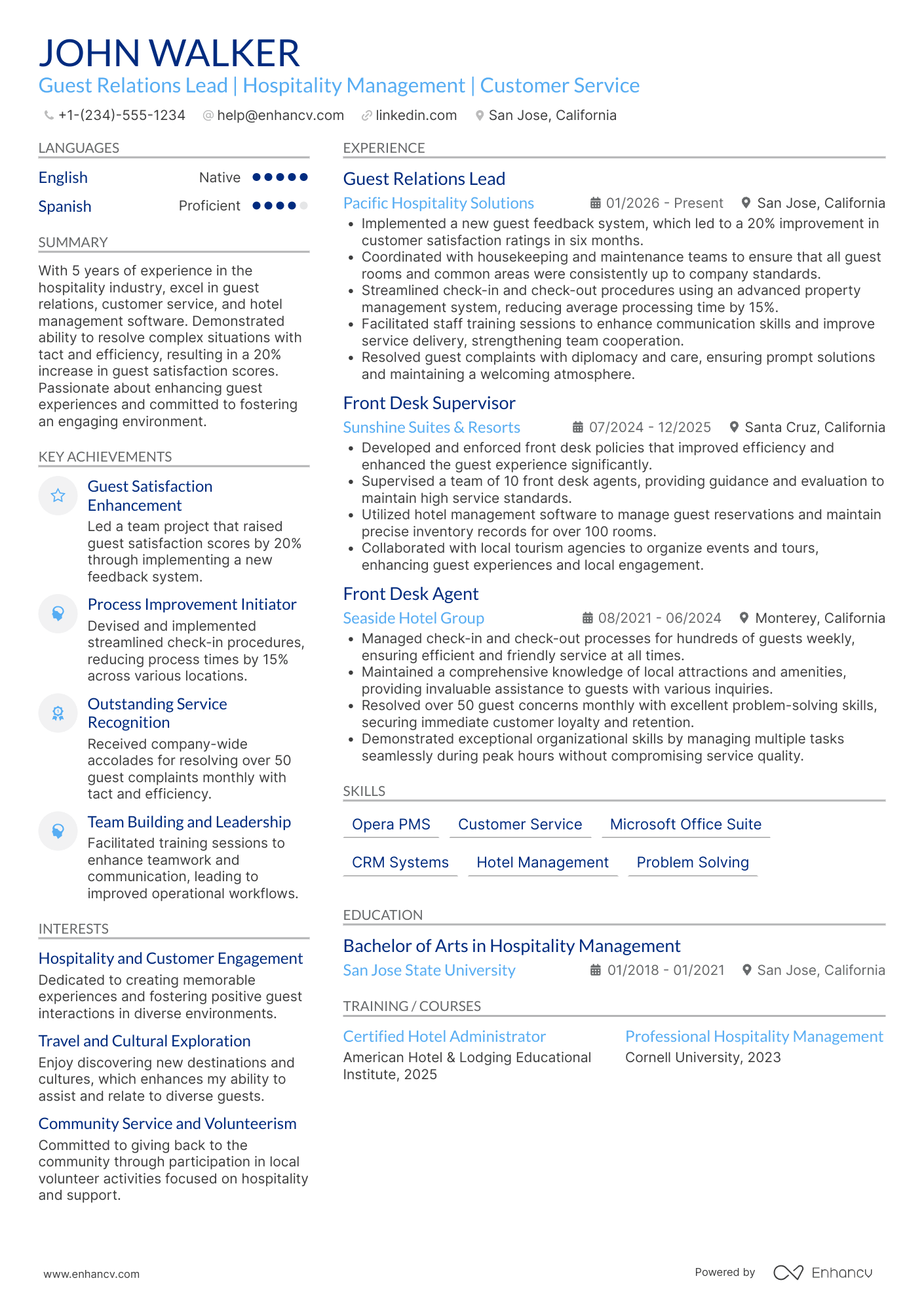 Front Desk Agent resume example