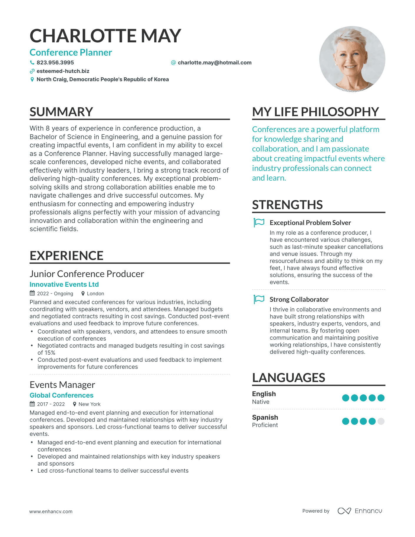 Conference Planner resume example